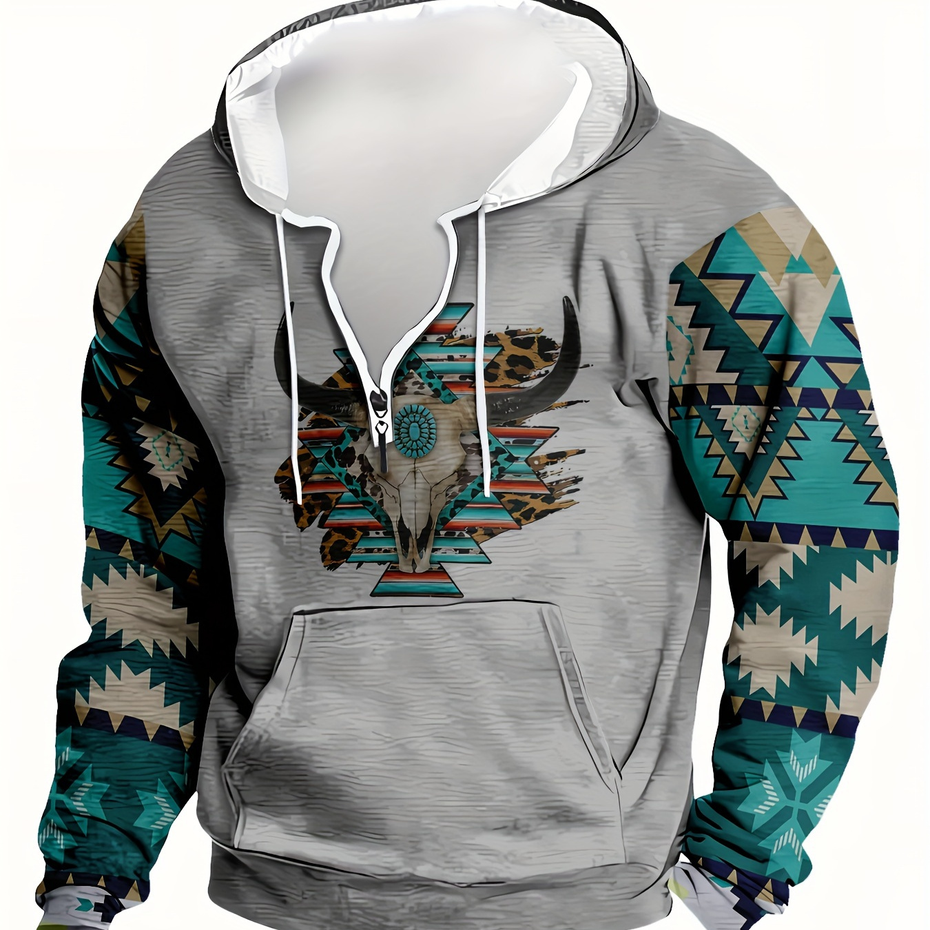 

Men's Tribal Print Hoodie With Front Pocket - Casual Pullover, Long Sleeve, Polyester , Machine Washable