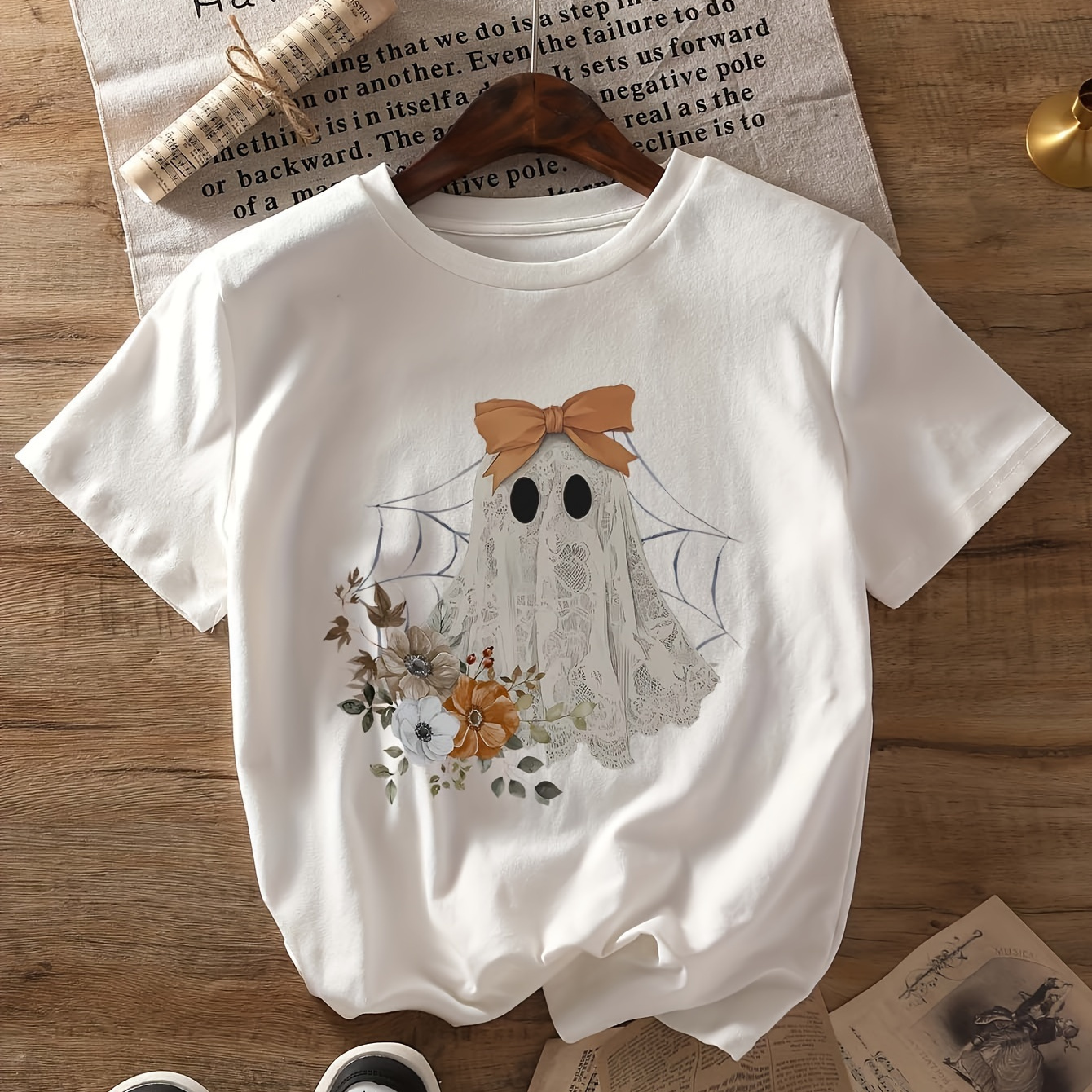

Women's Polyester Casual T-shirt With Lace Graphic And , Crew Neck, Short Sleeve, Knit Fabric, Regular Length For Summer - Inspired Top