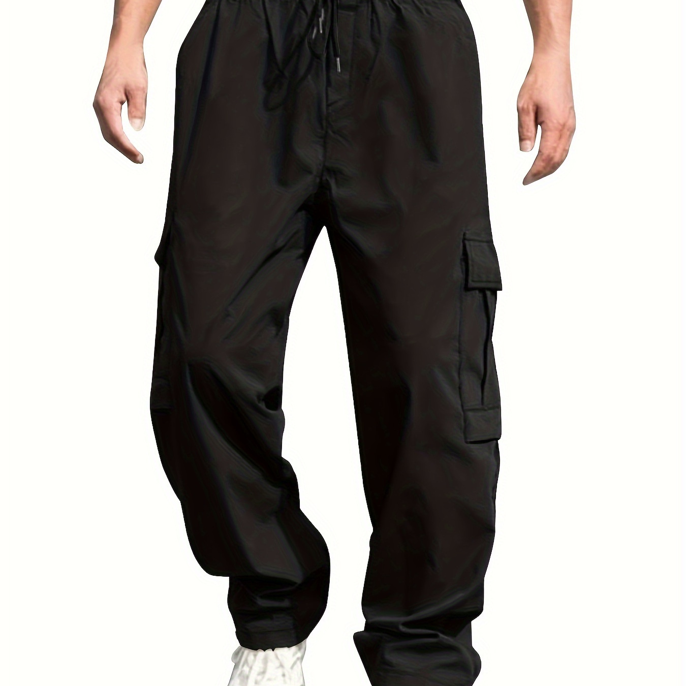 

Pantalon cargo pour hommes avec cordon de serrage et poches de couleur unie, coupe ample et tendance pour une tenue décontractée