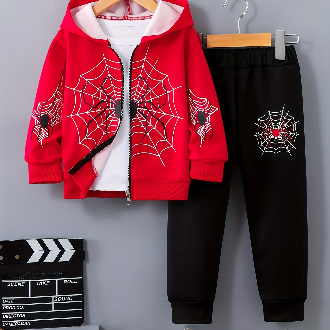 

Boy's 2-piece Casual Co Ord Set, Spider Print Long Sleeve Zipper Hoodie And Jogger Pants, Comfy Spring Fall Clothes