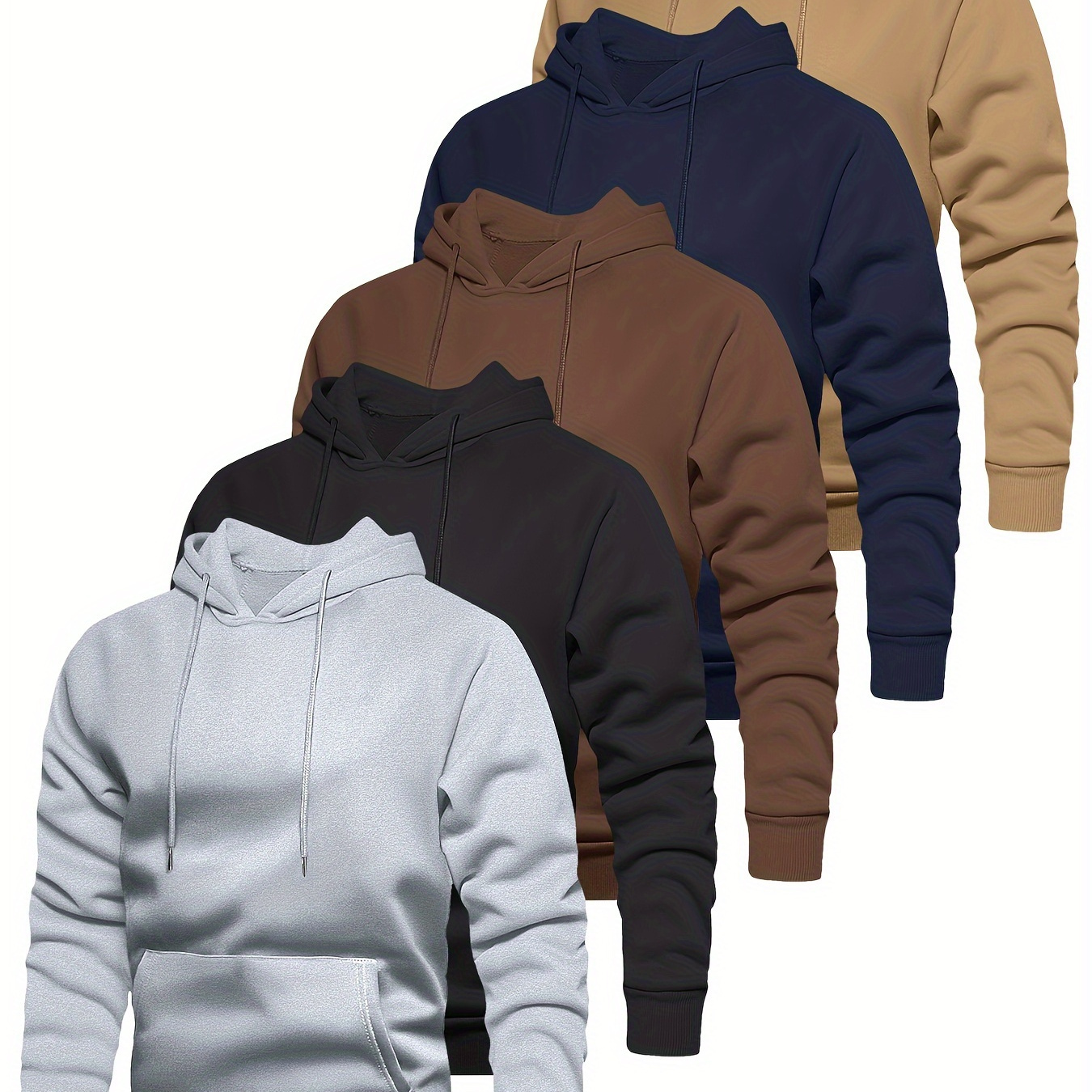 

Men's 5-pack Spring/fall Fashion Hoodies - 100% Polyester Casual Long Sleeve Hooded Sweatshirts With Pockets - Stretch Knit Fabric Solid Color Pullovers For