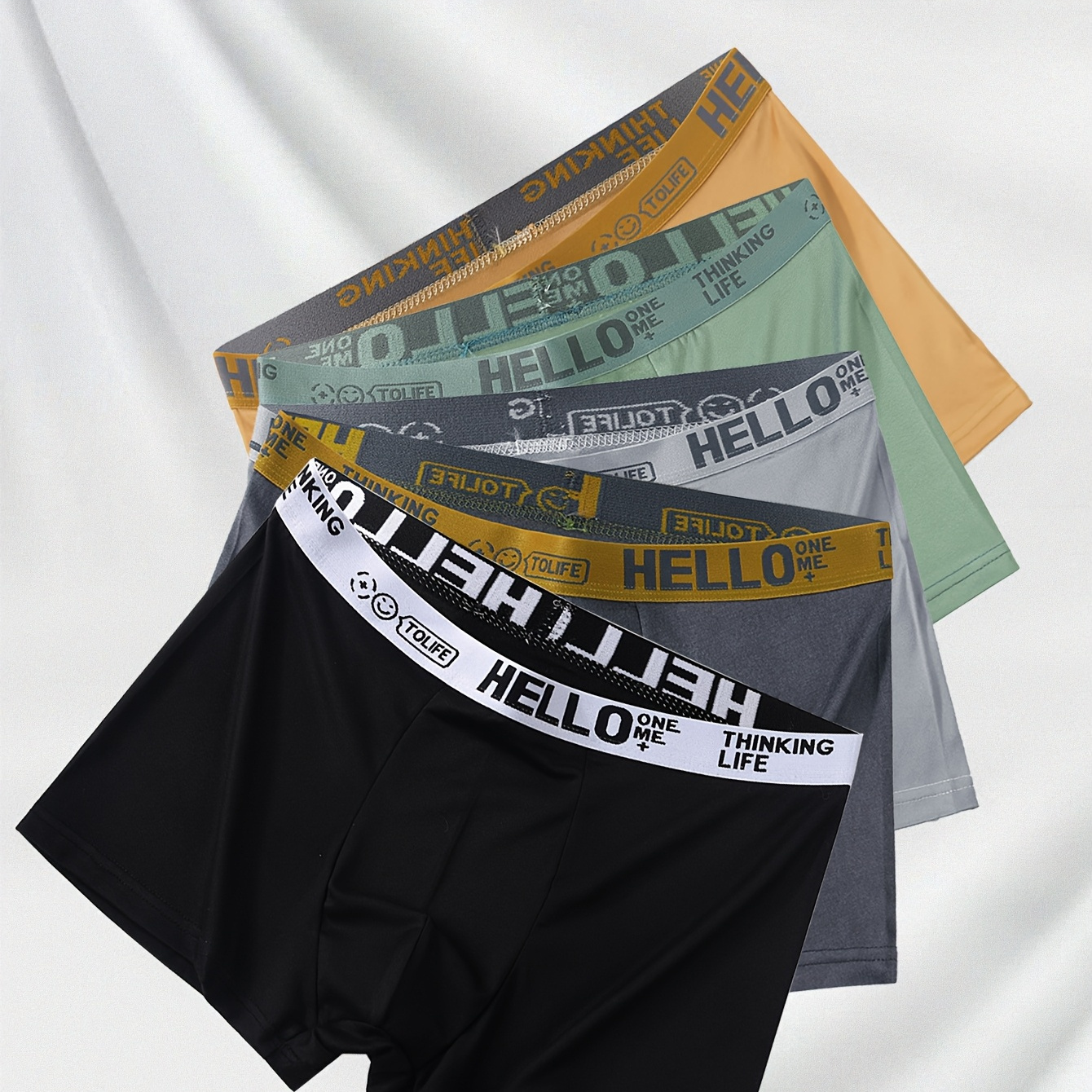 

1/4/6/10pcs Random 'hello' Print Men's Boxer Briefs - Fashionable, Breathable, And Comfortable Sports Trunks With High Stretch, Quick-drying Sports Briefs