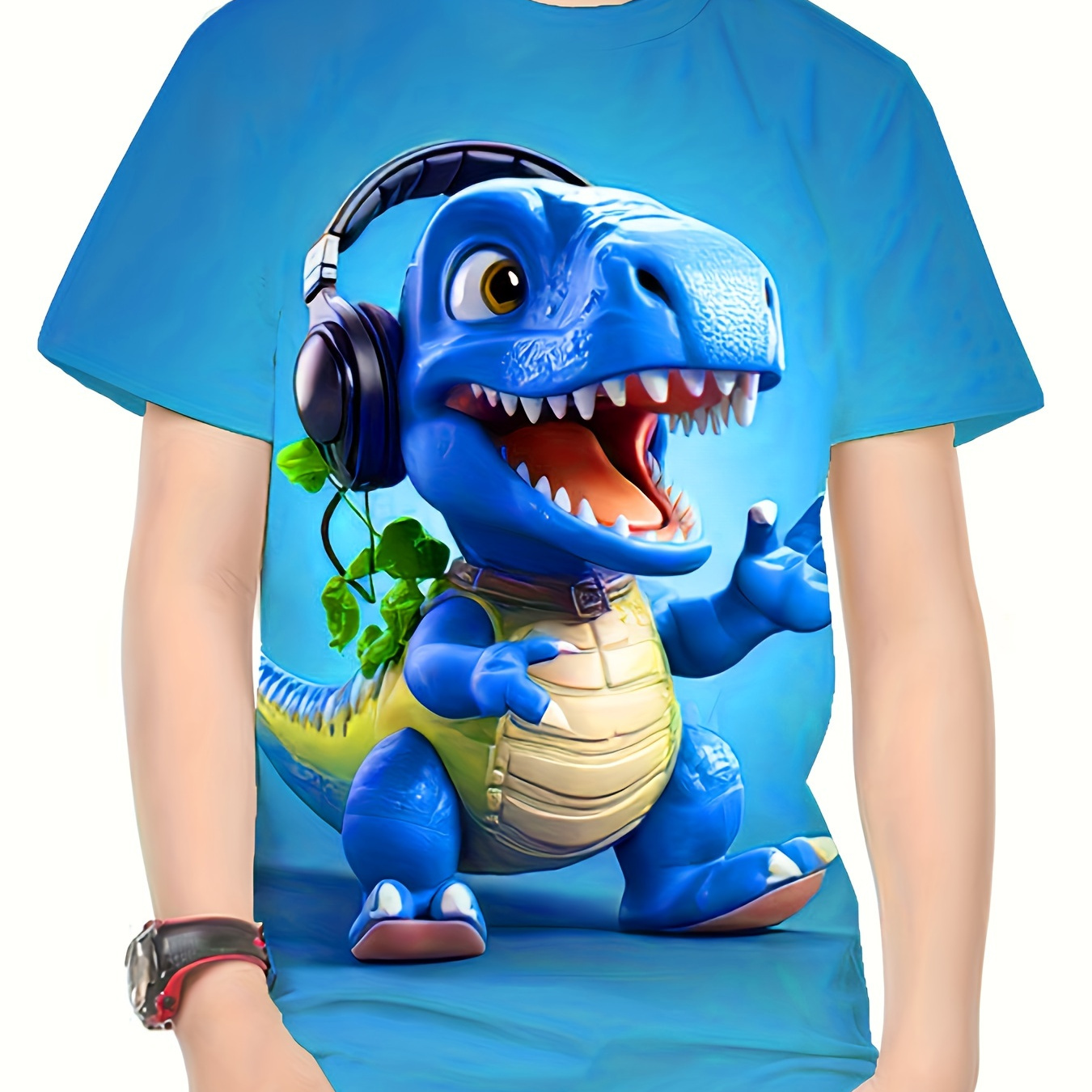 

Cute Dino Baby 3d Print Tee Tops, Boys Round Neck Casual Short Sleeve Comfortable Soft Premium T-shirt