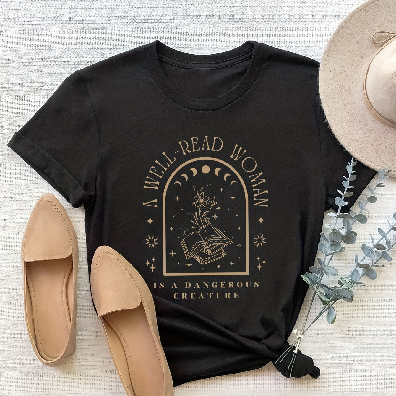 

Women's Casual Short Sleeve T-shirt With Letter Print, Round Neck, Summer And Spring Fashion Top