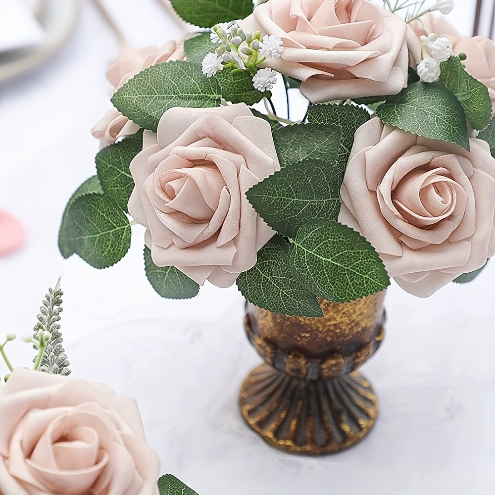 

25pcs Nude Roses: Artificial Silk Flowers For Home, Office & Cafe Decoration - Perfect For Diy Arrangements & Props!