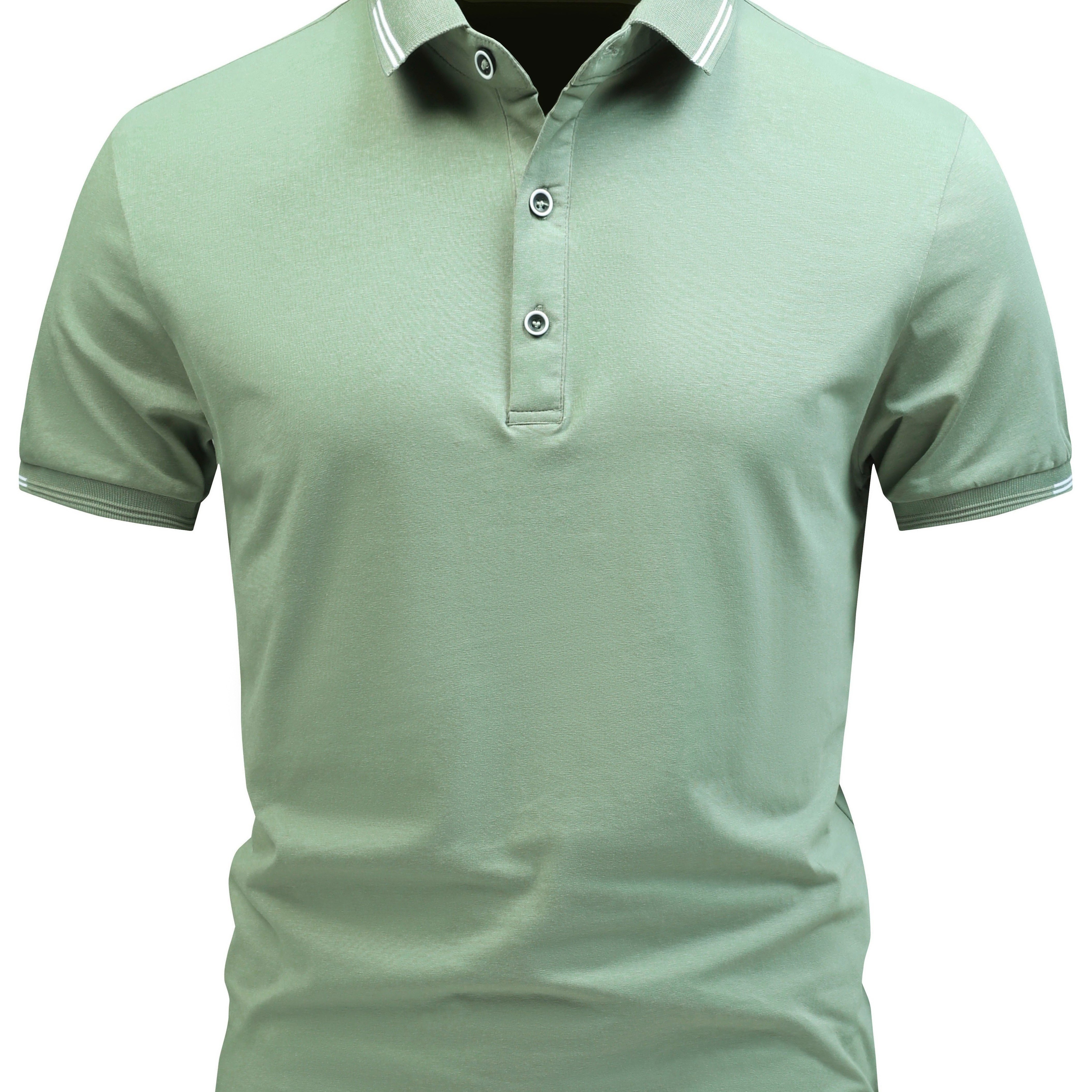 

Men's Solid Golf Shirt, Casual Cotton Blend Lapel Short Sleeve Shirt For Outdoor