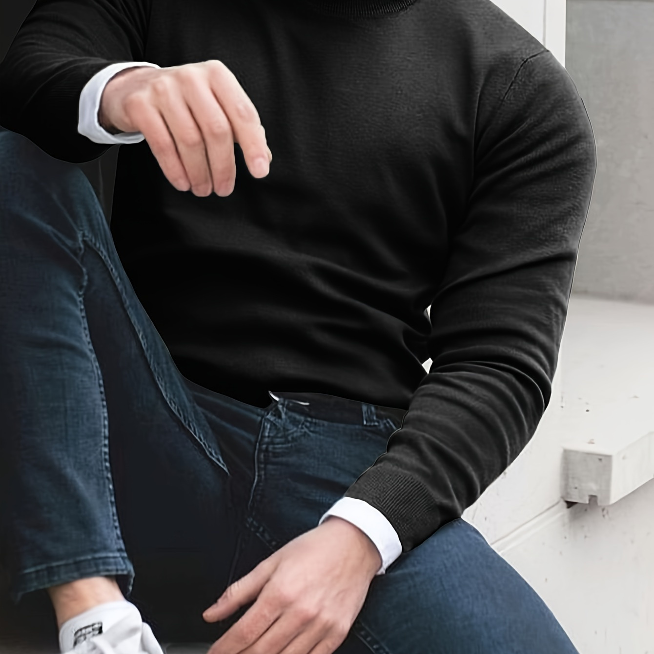 

Men's Casual Crew Neck Sweater, 66.0% Viscose 34.0% Polyester Knit Fabric, Solid Color Long Sleeve Pullover For Fall/winter, Winter Clothing| Sweater|soft Texture