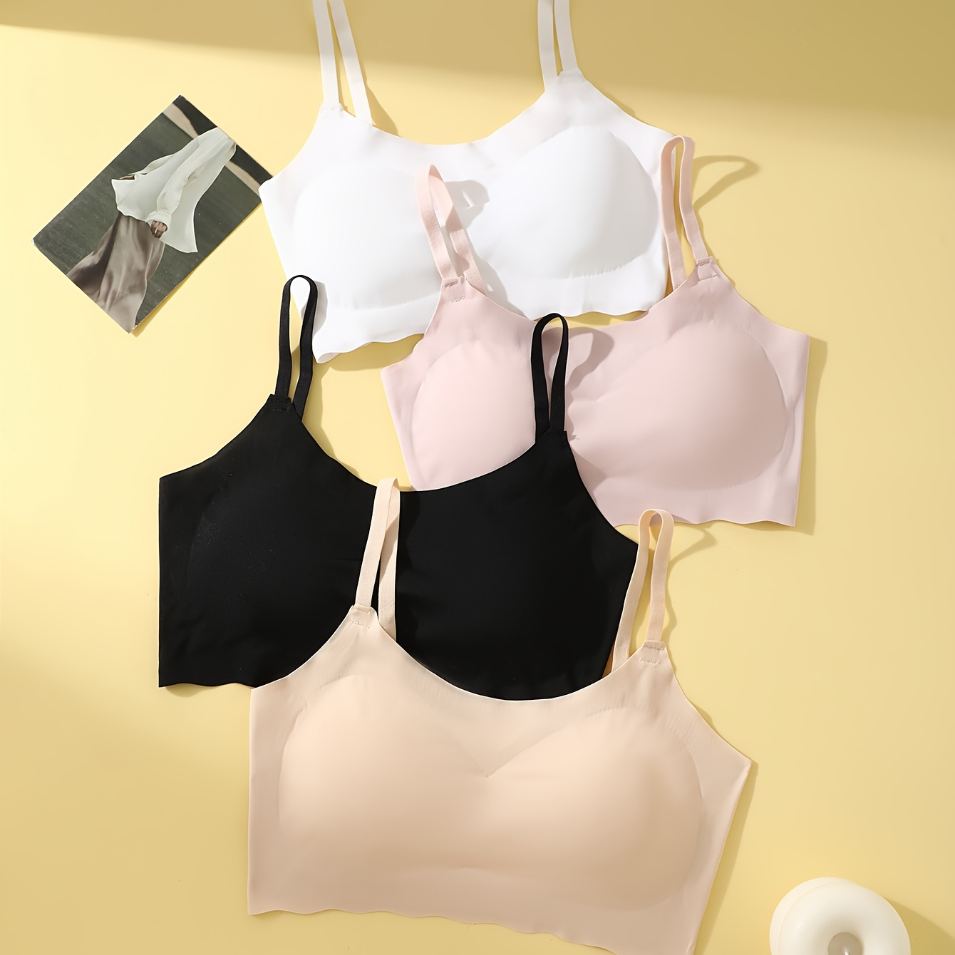 

4pcs Set Of Women' Sports Plain Color Bras, Removable Pads, Elegant And Comfortable, Anti-sagging, Adjustable Shoulder Straps, Seamless And Breathable Underwear