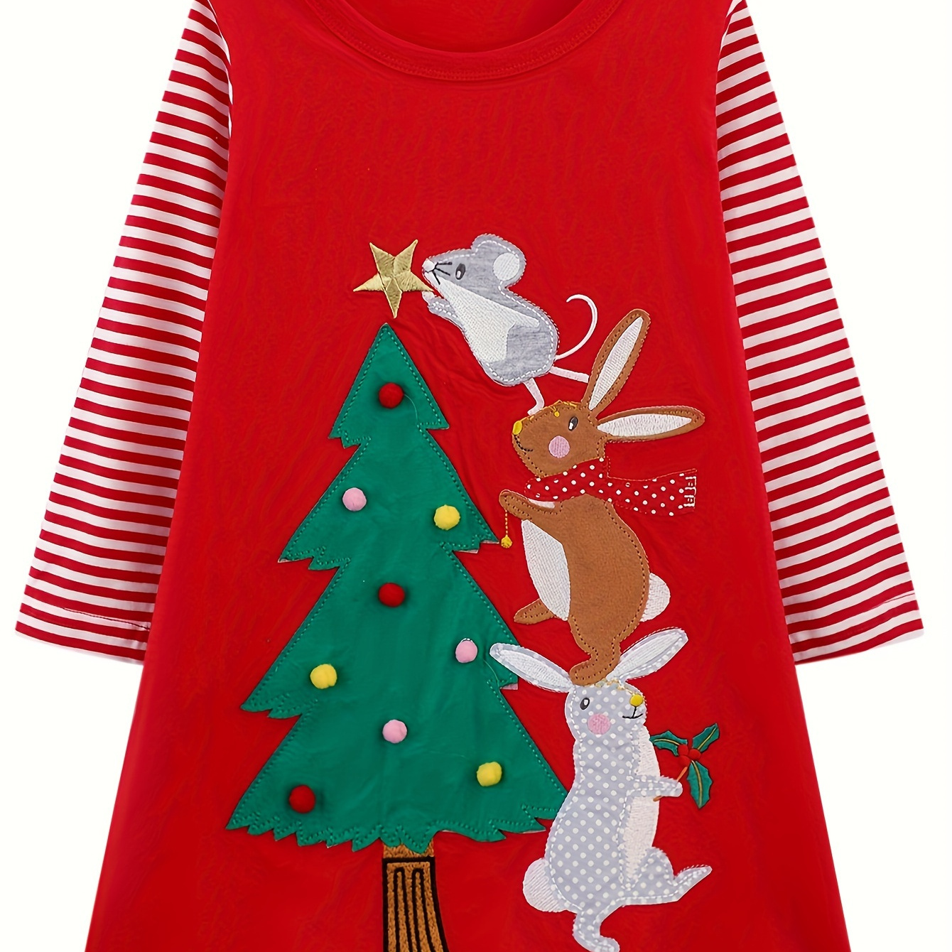 

Christmas Girl's Long Sleeved Dress Autumn/winter Christmas Tree Cartoon Pattern Random Casual Dress 2-8 Years Old