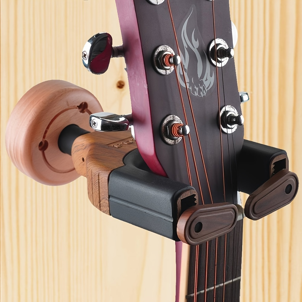 Double Guitar Holder Wall Mount Multifunctional Guitar Wall Hanger with  Pick Holder，3 Hooks, 2 Guitar Holder for Electric & Acoustic Guitar, Violin