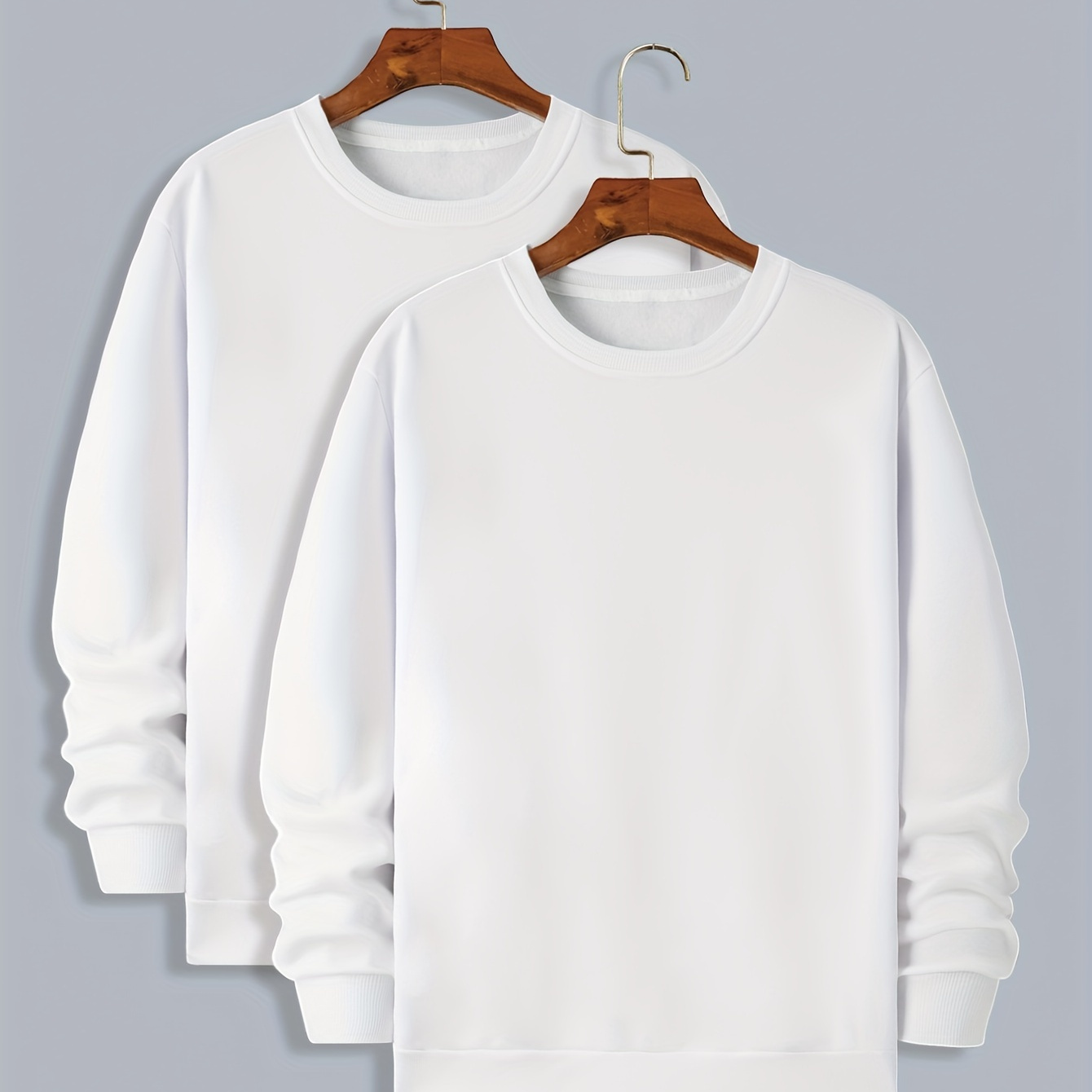 

2pcs Men's Oversized Fashion Causal Crew Neck Sweatshirt, Solid Sweatshirt For Spring/autumn, Men's Clothing, Plus Size