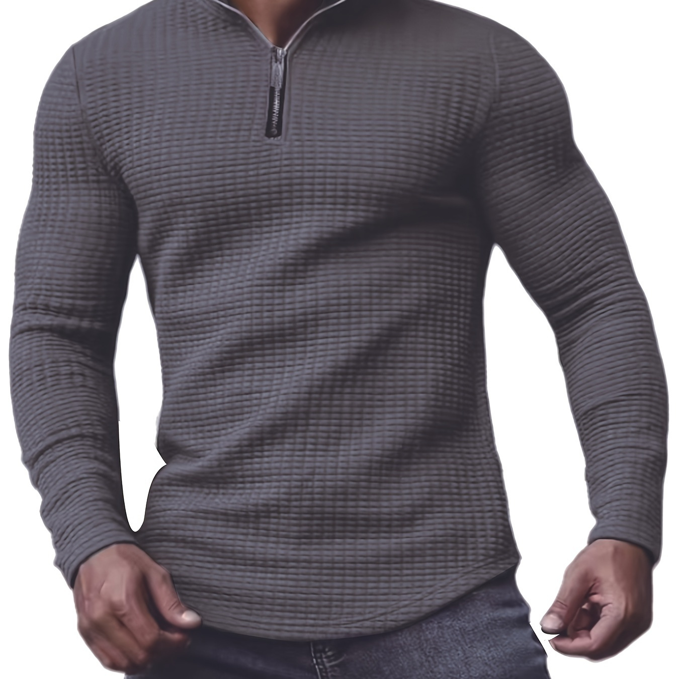 

Men's Casual Stand Collar Sweatshirt With 1/4 Zipper, Men's Casual Waffle Pattern Pullover Sweatshirt