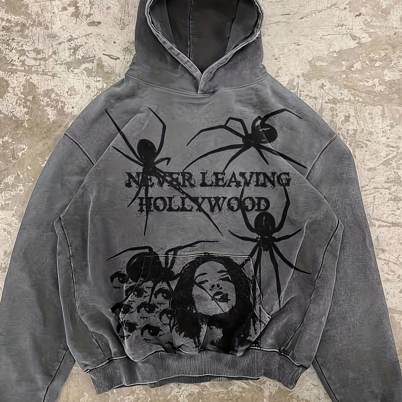 

Spider & Portrait Print Hoodie, Y2k Long Sleeve Hooded Sweatshirt, Women's Clothing