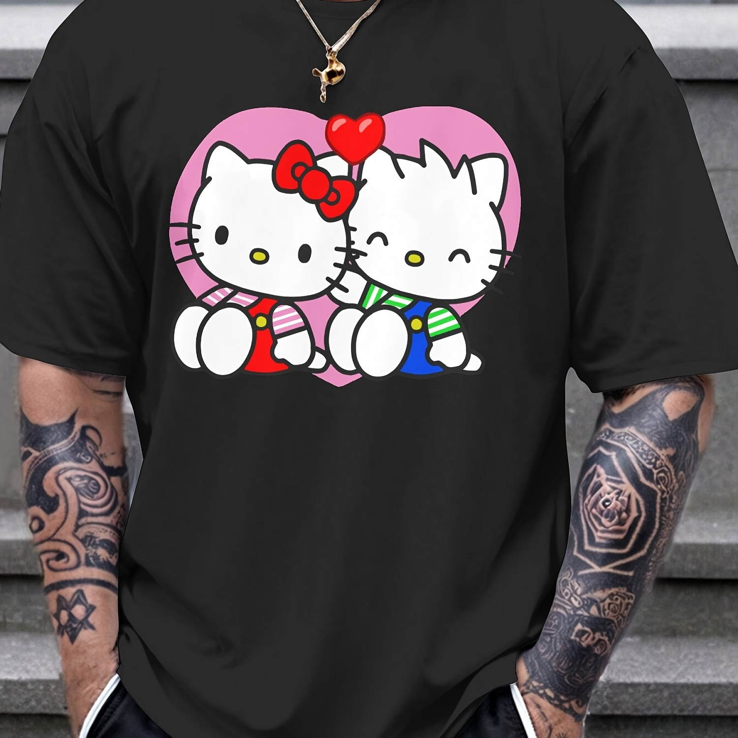 

Hello Kitty Cute T-shirt Men's Pure Cotton Single-sided Printed Round Neck (sanrio Official Authorization)