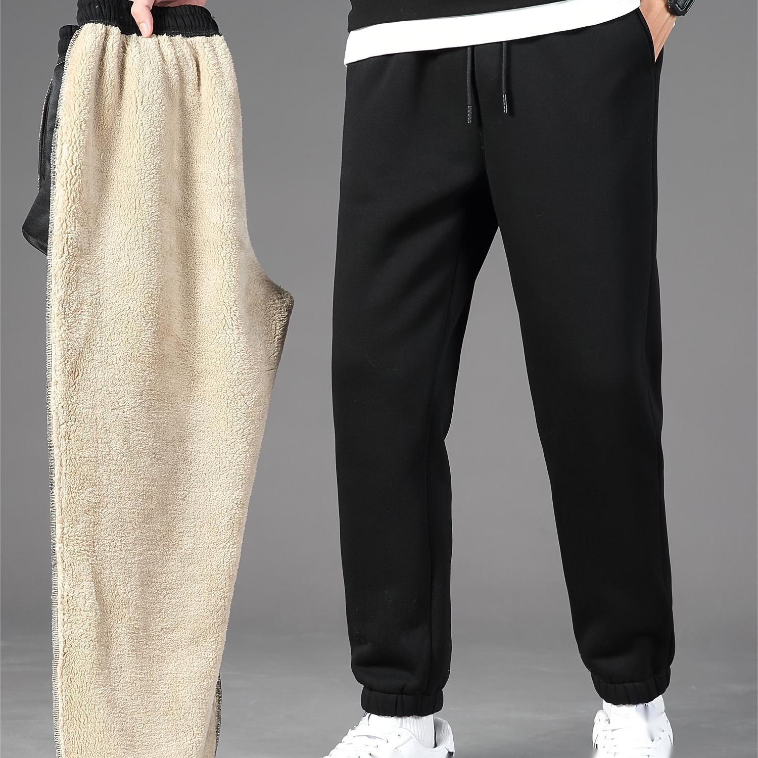 

Men's Casual Warm Fleece Joggers, Chic Stretch Sports Pants For Fall Winter