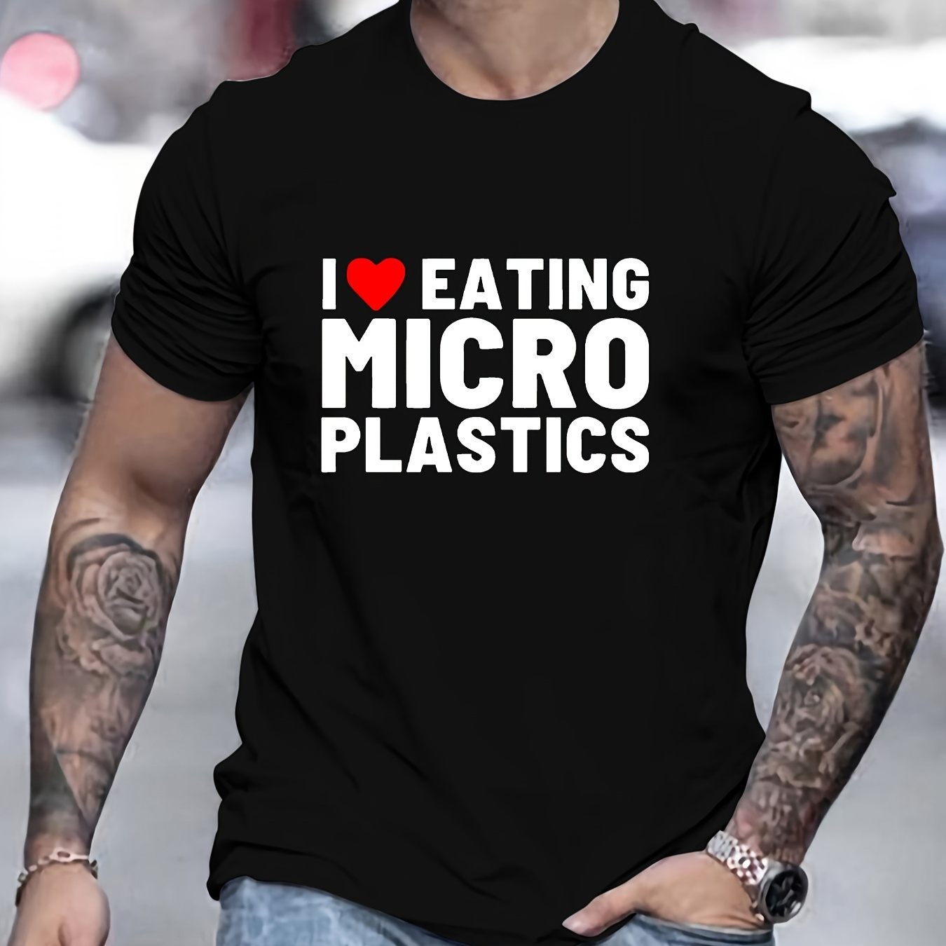 

I Love Eating Micro Plastics Print T Shirt, Tees For Men, Casual Short Sleeve T-shirt For Summer