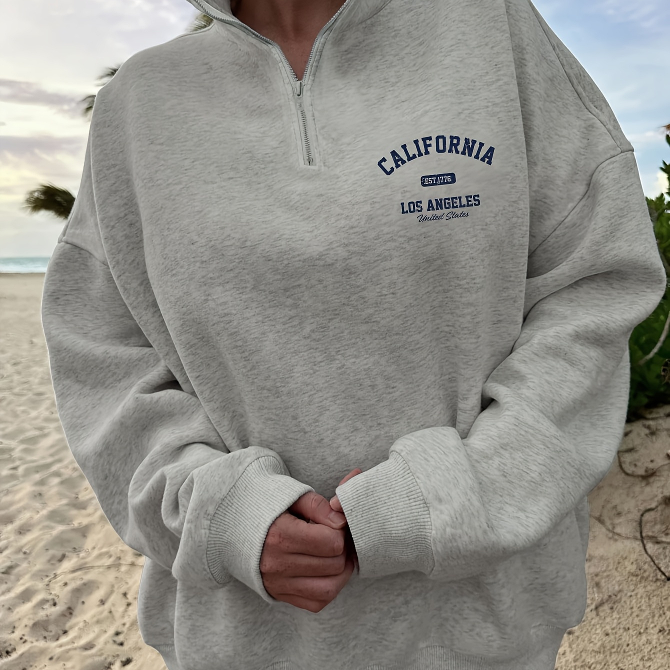 

Sweatshirt Léger à Fermeture Éclair pour Femmes avec Imprimé "California Los Angeles" - Col Haut, Manches Longues, Polyester, Lavable en Machine - pour Toutes les