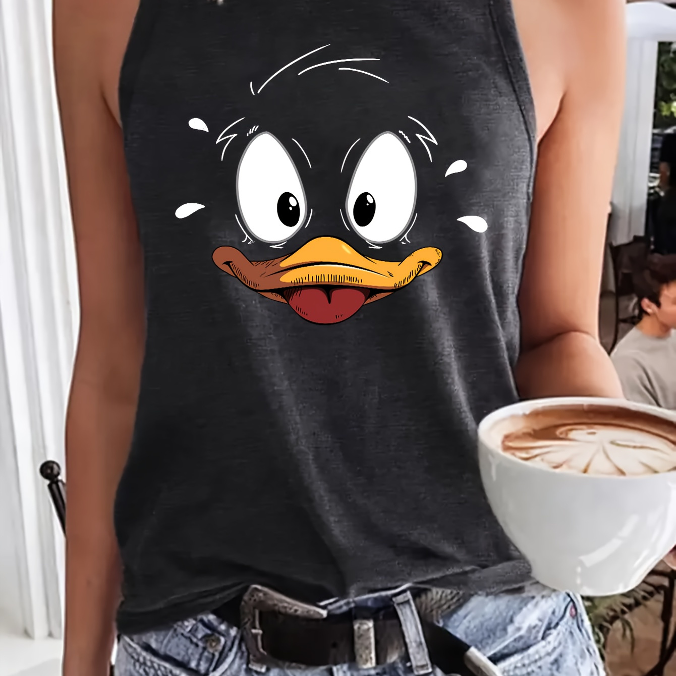 

Duck Print Tank Top, Sleeveless Casual Top For Summer & Spring, Women's Clothing