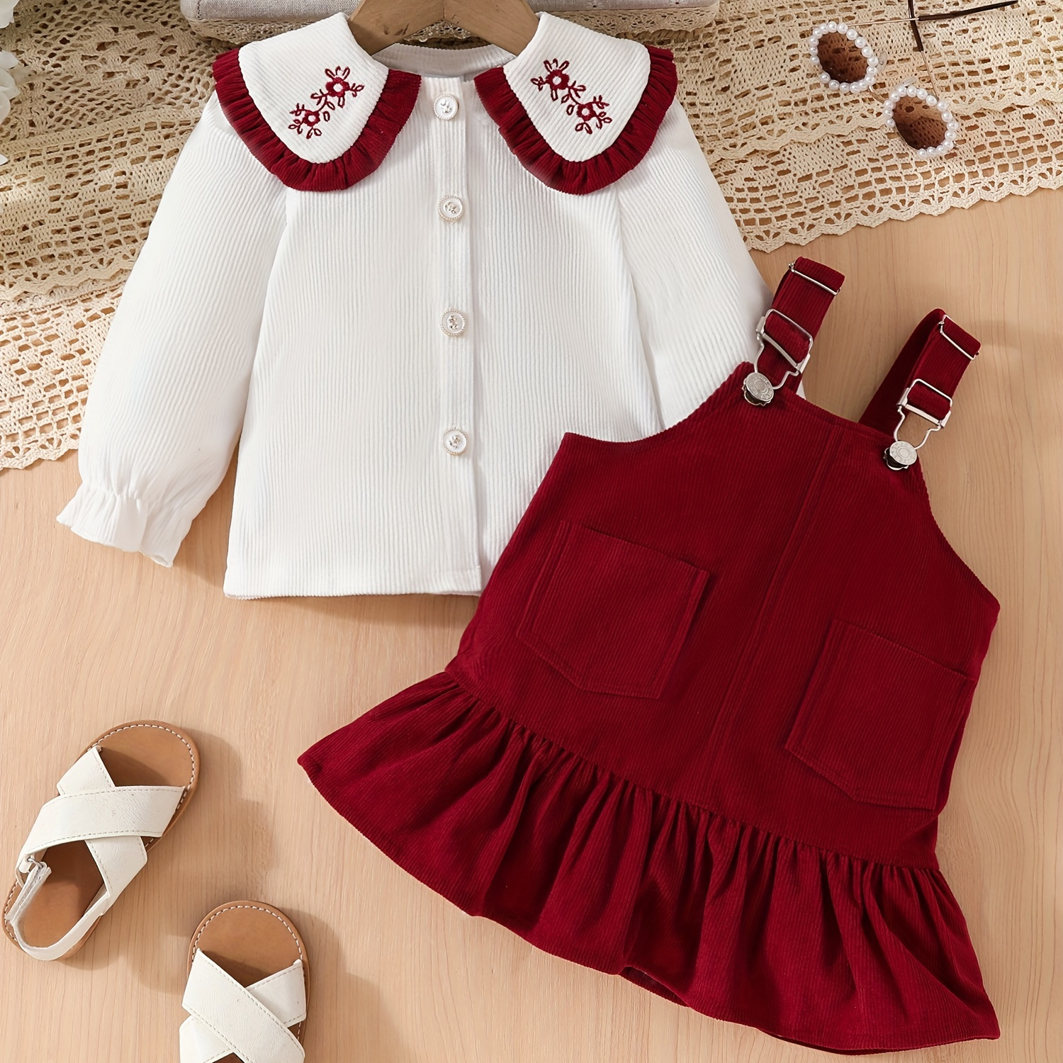 

2pcs 's Embroidery & Set, Toddler & Infant 's Clothes For Fall, Cloth