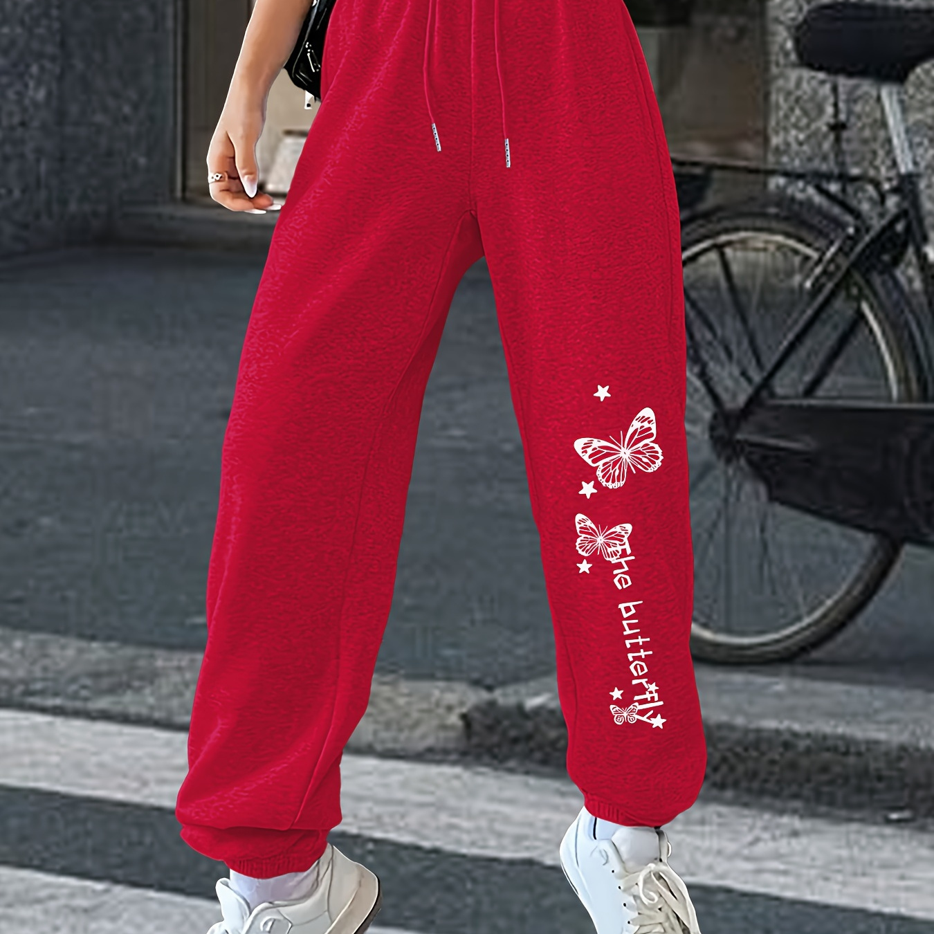 

Print Fitted Bottom Joggers, Casual Warm Sporty Drawstring Pants For Fall & Winter, Women's Clothing