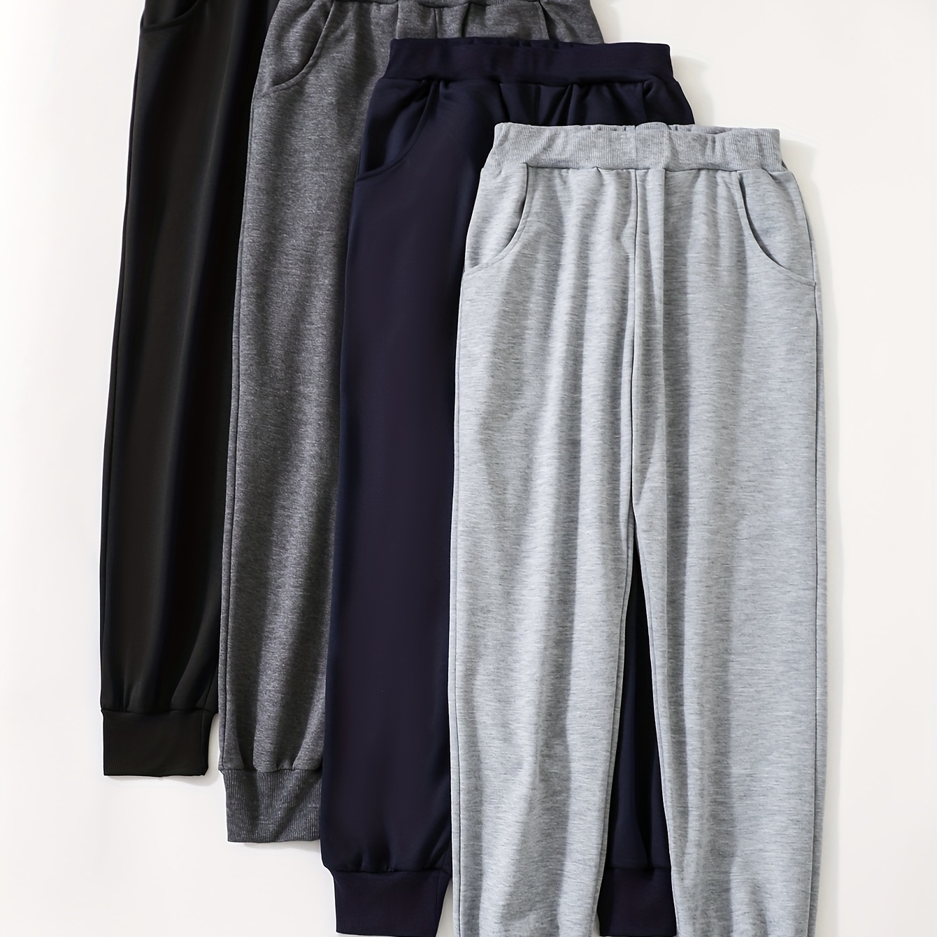 

4pcs Boys Casual Solid Color Comfortable Active Sweatpants, Breathable Jogger Sports Pants, Kids Clothes Outdoor
