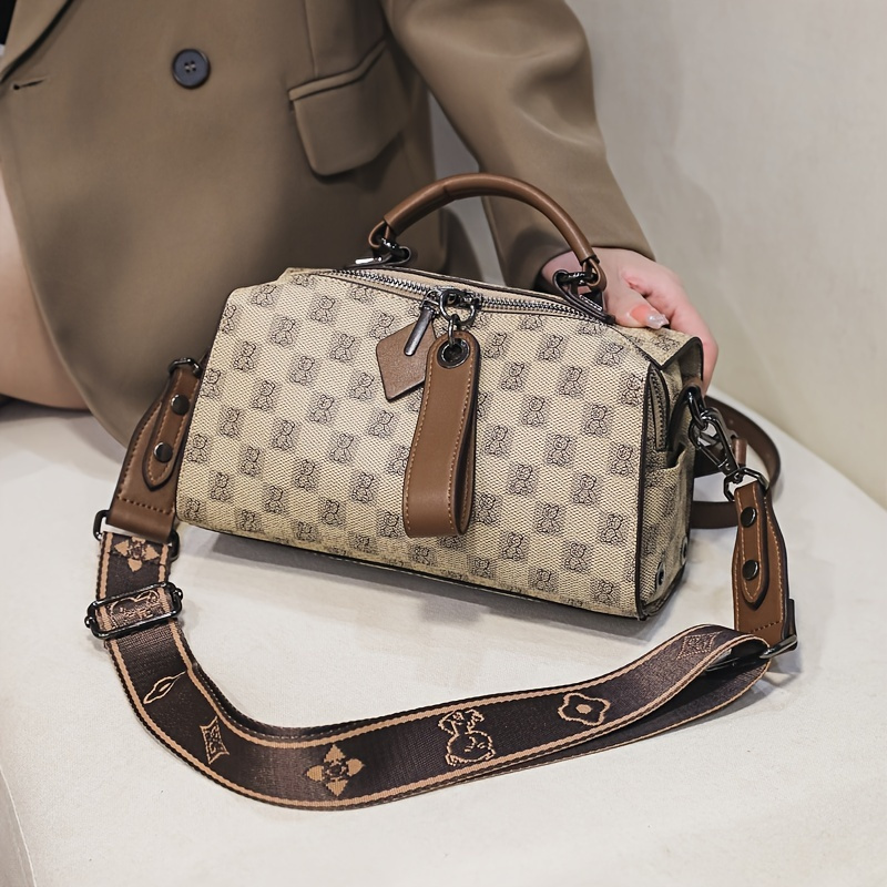 Letter Pattern Shoulder Boston Bag, Vintage Zipper Crossbody Purse Wit – La  Boutique Dacula