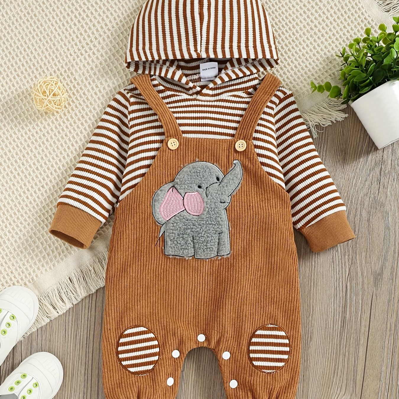 

Baby Boy Girl Long Sleeve Cute Elephant Onesie, Fall/winter Baby Romper Ribbed Hoodie Clothing 0-18 Months
