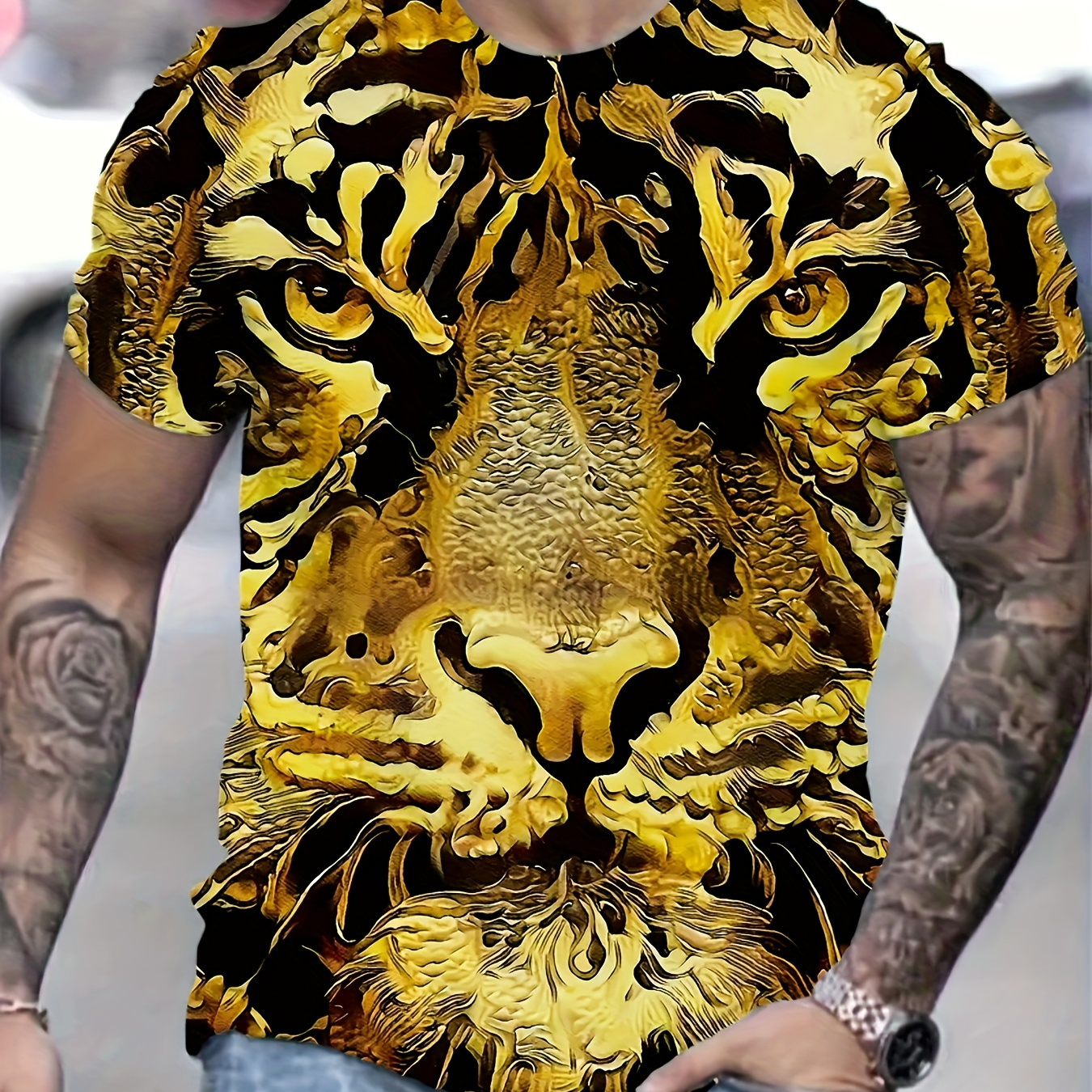 

Plus Size 3d Pattern Tiger Graphic Tees For Male, Oversized Causal T-shirts For Summer Fitness Leisurewear, Men Clothing