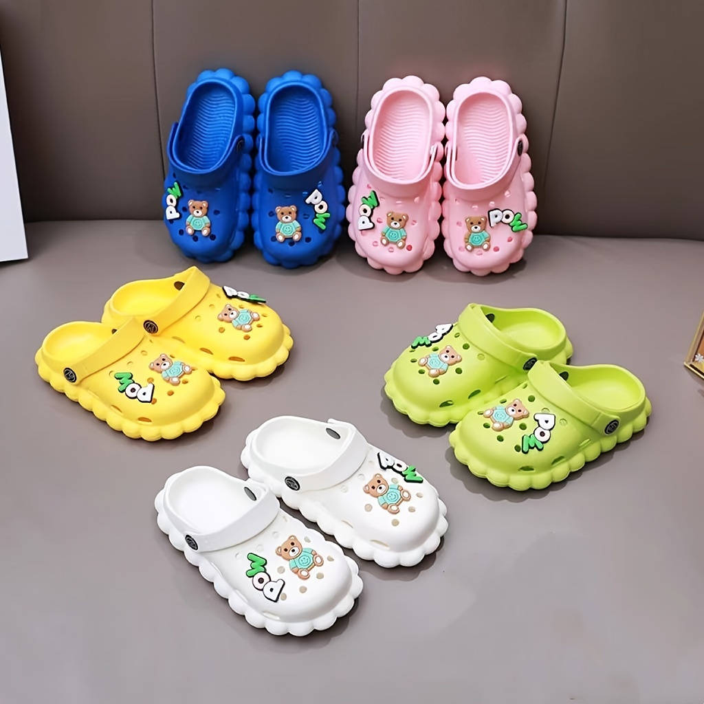 JIAGEYA Boys Girls Clogs With Cartoon Bear Charm, Summer Comfy Lightweight Hollow Out Sandals For Toddler Newborn Infant, Spring And Summer