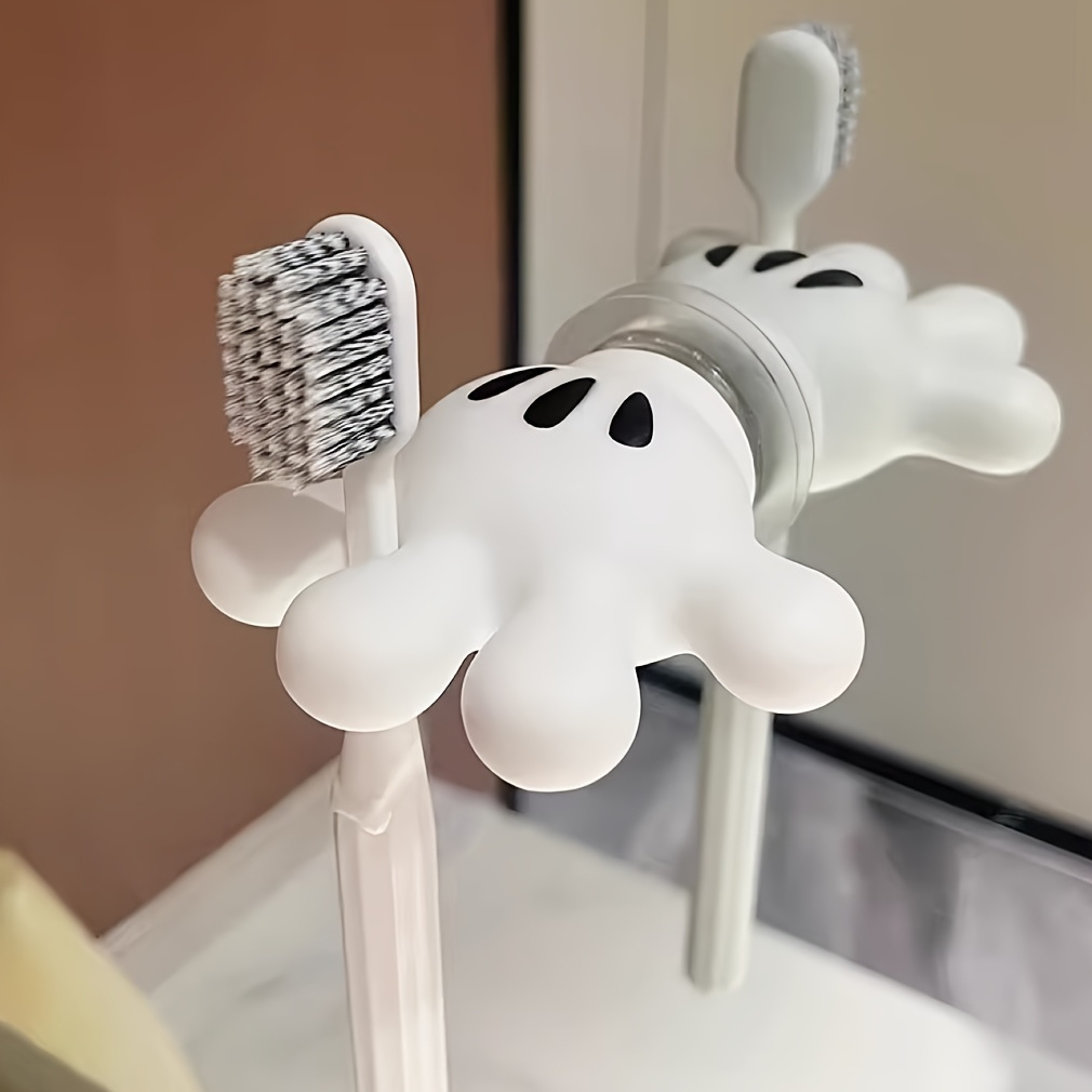 

sleek Design" Cute White Palm Wall-mounted Toothbrush Holder With Adhesive Hooks - Multifunctional Bathroom Organizer