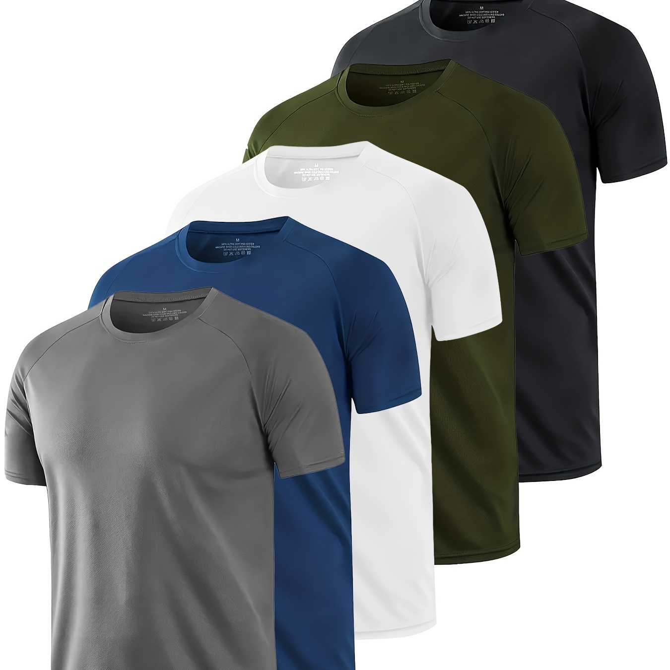 

5 Packs Solid Men's Quick-drying Stretch Breathable Mesh Sports Tops, Suitable For Basketball Running Tennis Football, Men's Outdoor Exercise Casual T-shirts