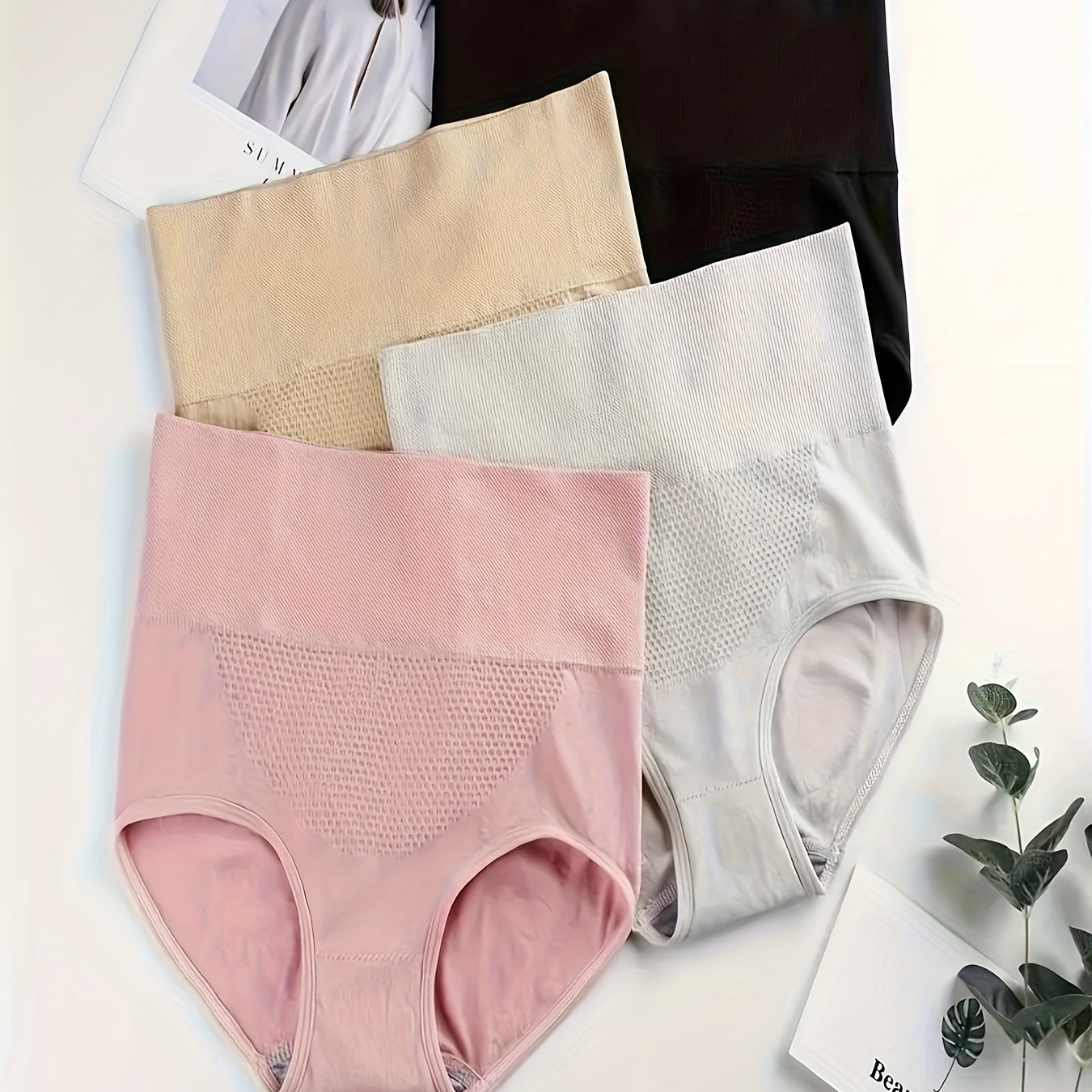 

4-piece Comfortable Arm-lift Anti-slip-out Ladies Underwear Breathable Abdominal High Waist Underwear