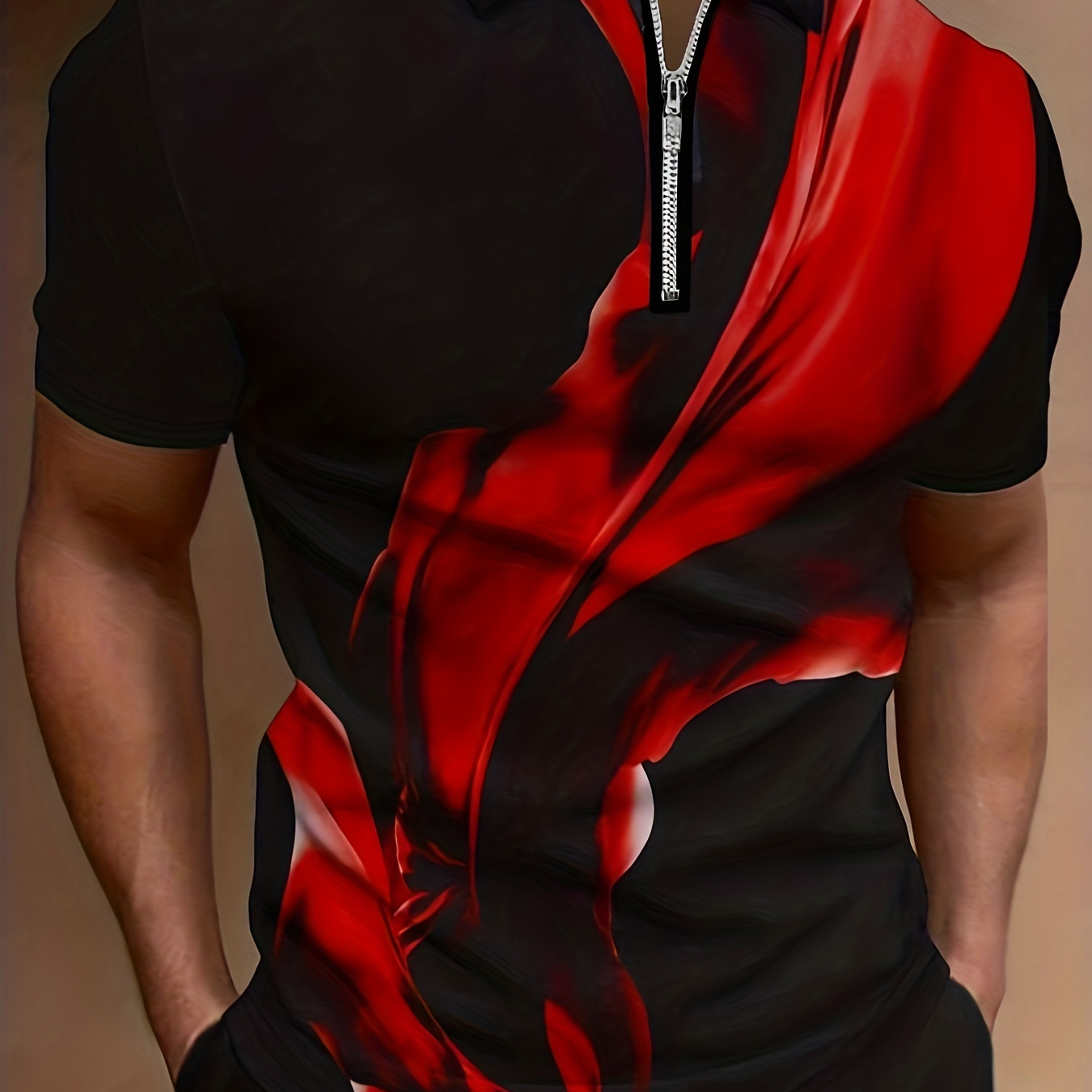 

Casual Men's Short Sleeve Zipper Design Shirt, Comfortable Male Shirt For Summer Outdoor, Gift For Man