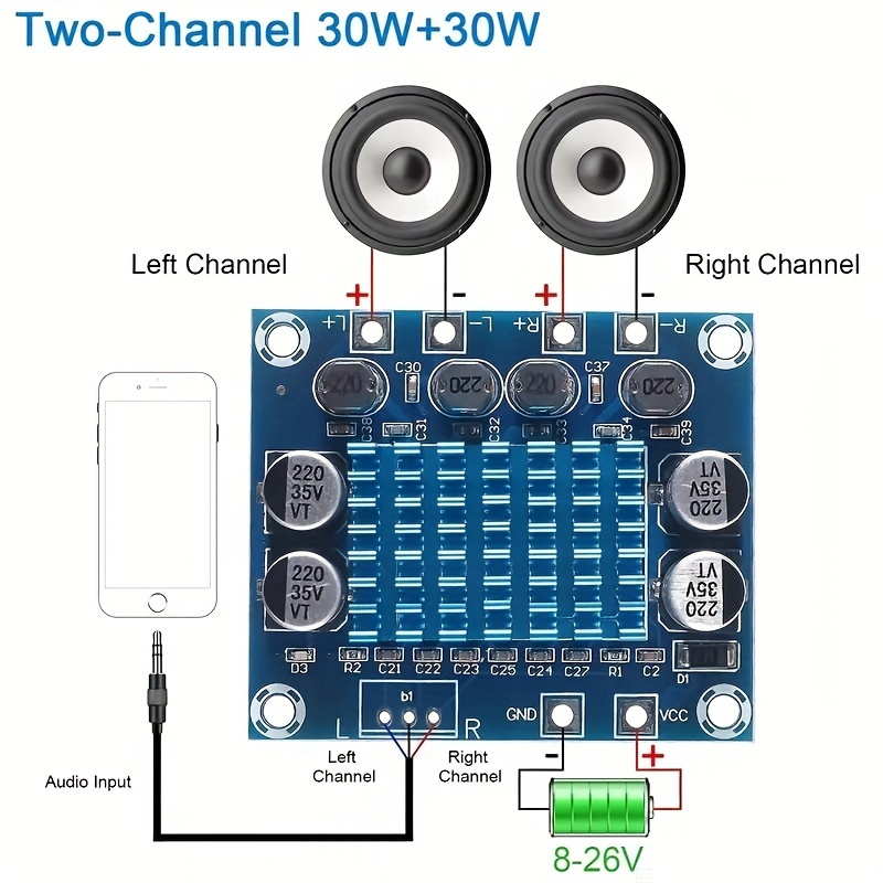 

30w+30w 2.0 Channel Digital Stereo Audio Power Amplifier Board - Tpa3110 Xh-a232 - Dc 8-26v 3a C6-001