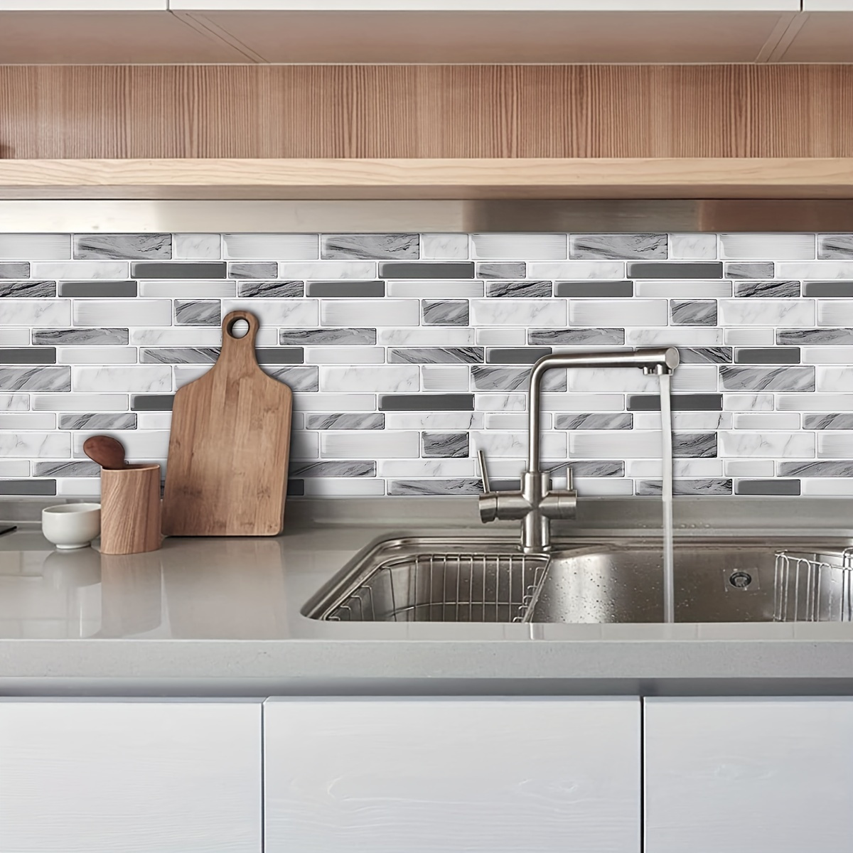 Adhesivos simples de azulejos de grano de madera para la encimera del suelo  del muro de la cocina, baño, despegar y pegar, calcomanías impermeables