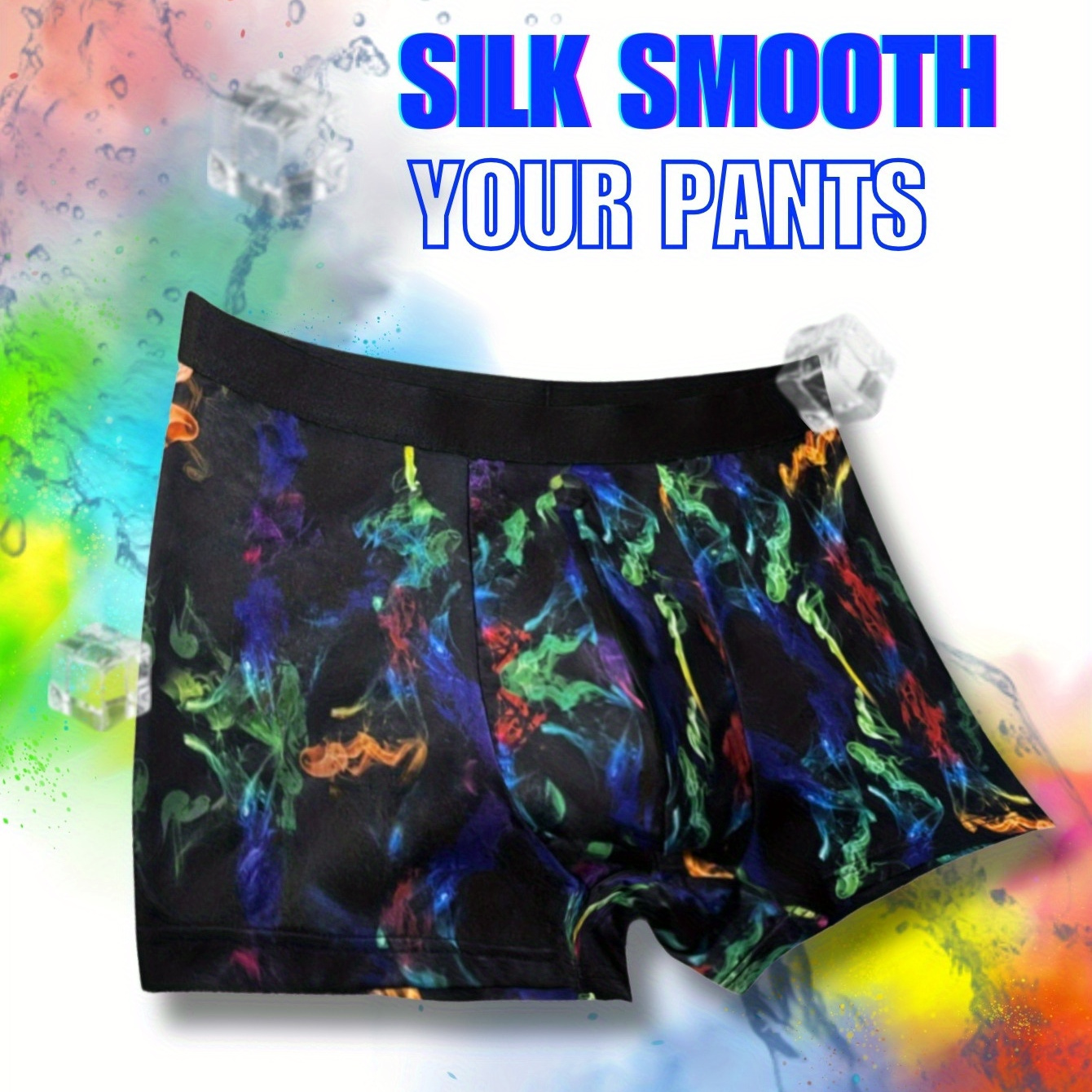 

Men's Fashion Ice Silk Rainbow Cool Soft Comfy Boxers Briefs, Breathable Comfy Stretchy Boxer Trunks, Sexy Elastic Antibacterial Underwear