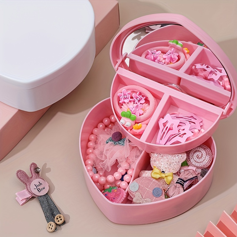 

1pc Desktop Love Jewelry Box, Pink Girly Heart Makeup Jewelry Storage Box, Student Dormitory Double Mirror Storage Box G237