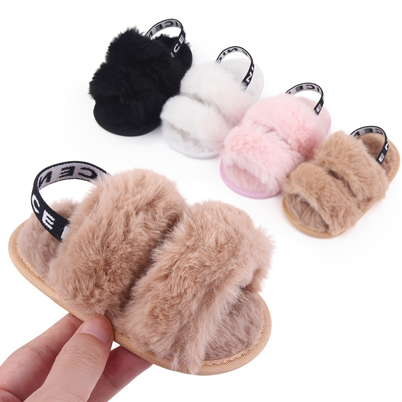 

Baby Girls Sandals Warm Fleece Cozy Non Slip Open Toe Crib Shoes First Walker Shoes For Newborn Infant, Spring And Summer