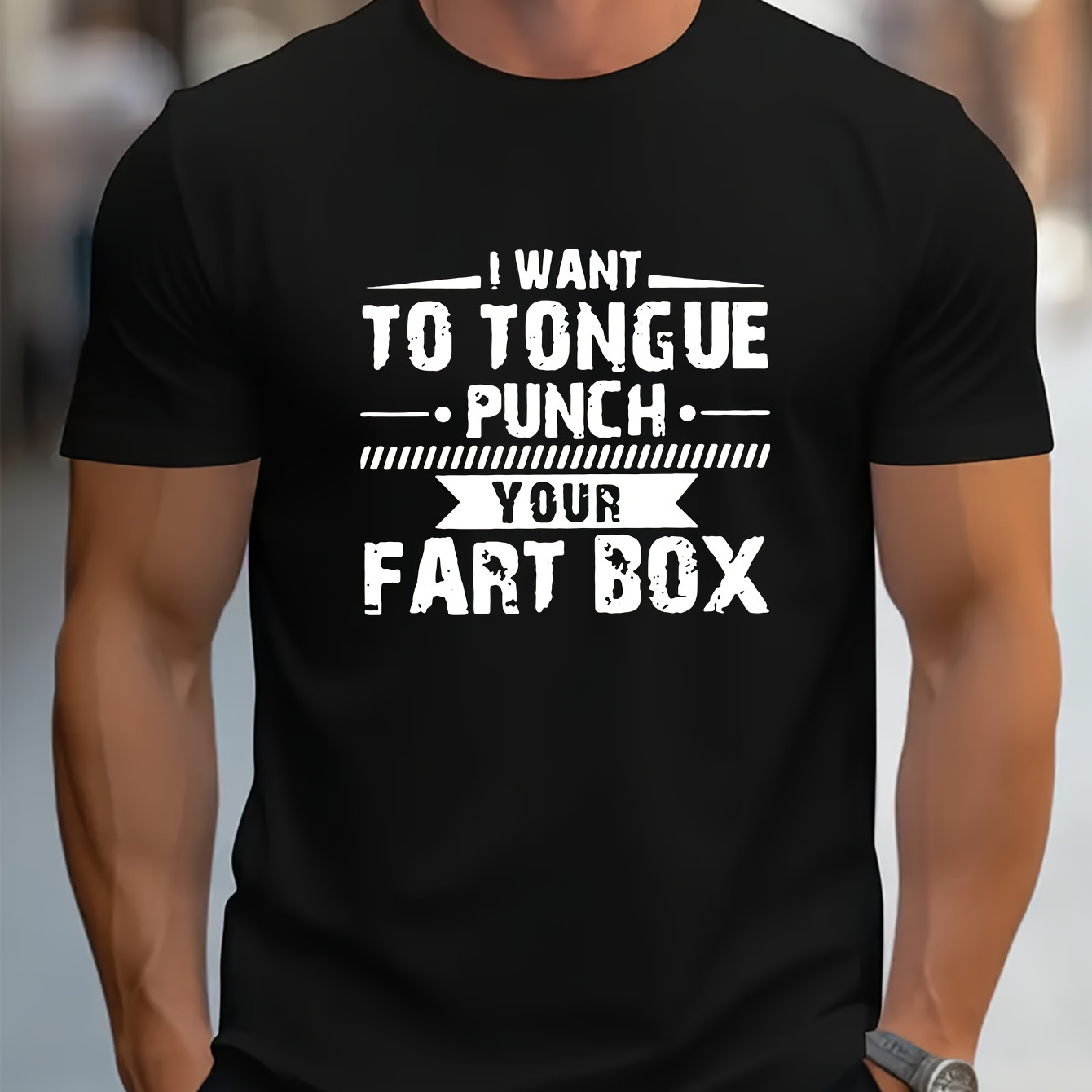 

I Want To Your Fart Box" Creative Print Stylish Cotton T-shirt For Men, Casual Summer Top, Comfortable And Fashion Crew Neck Short Sleeve, Suitable For Daily Wear