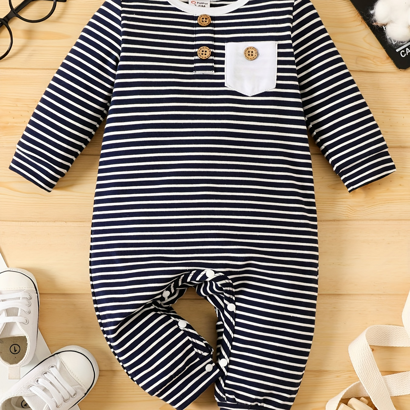 

Unisex Baby Causal & Classic Cotton Soft Crew Neck Round Neck Long Sleeve Striped Jumpsuit Bodysuit For Fall