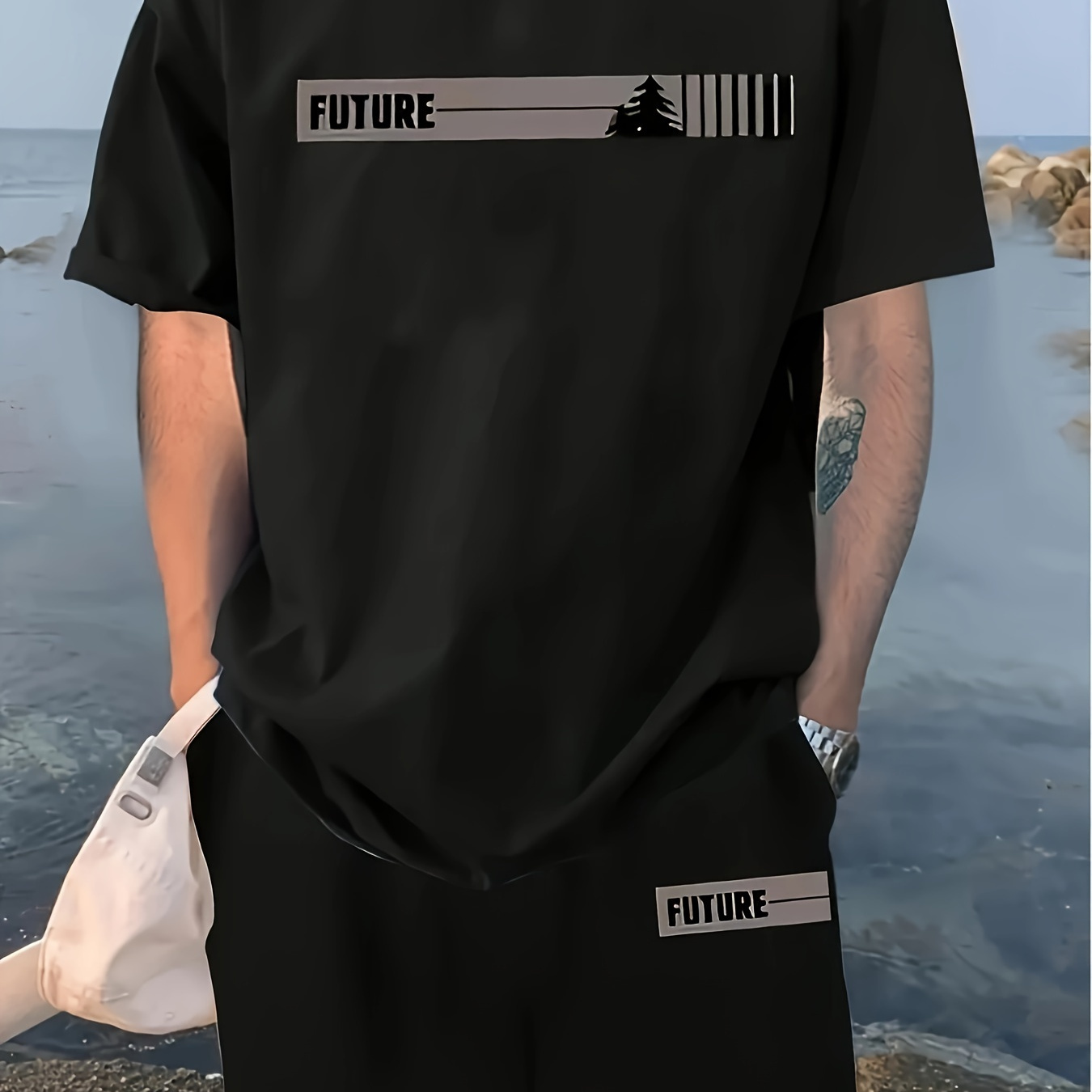 

Printed Men's 2pcs Set Round Neck Short Sleeve Top And Shorts Set Comfortable