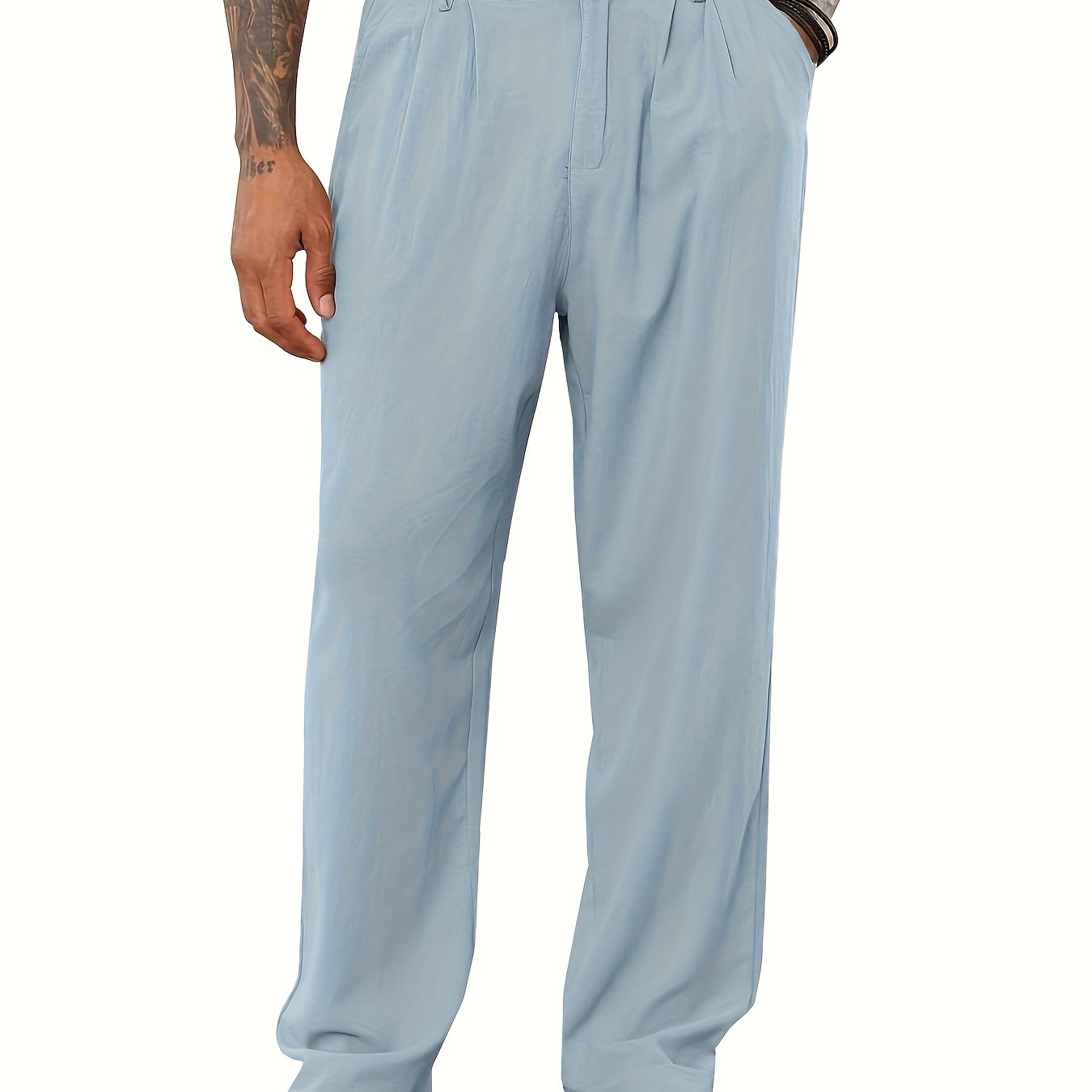 

Men's Solid Casual Cotton Linen Pants, Loose Fit Yoga Beach Trousers With Pockets