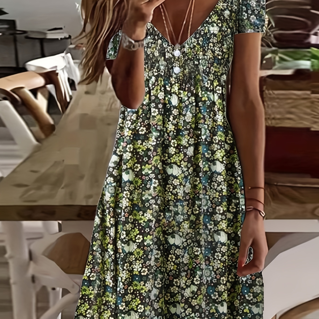 

Floral Print V Neck Dress, Casual Short Sleeve Dress For Spring & Summer, Women's Clothing