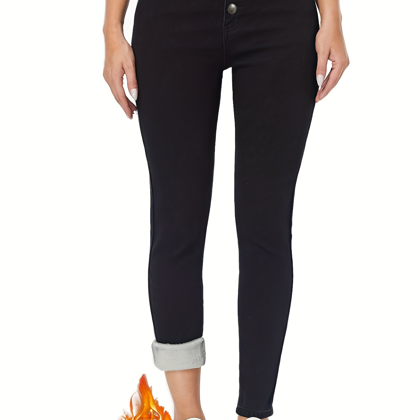

's Fleece-lined -waist - , Fit Pants Button , , Washable - &