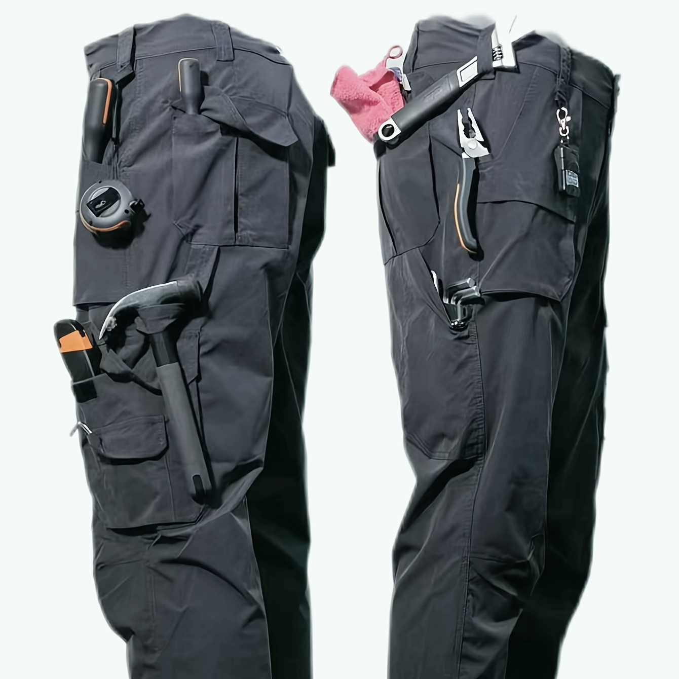 

Men's Cargo Pants - Solid Color, Multi-, Regular Fit Pants For Outdoor Activities, Hiking, Camping Working, Spring And Fall