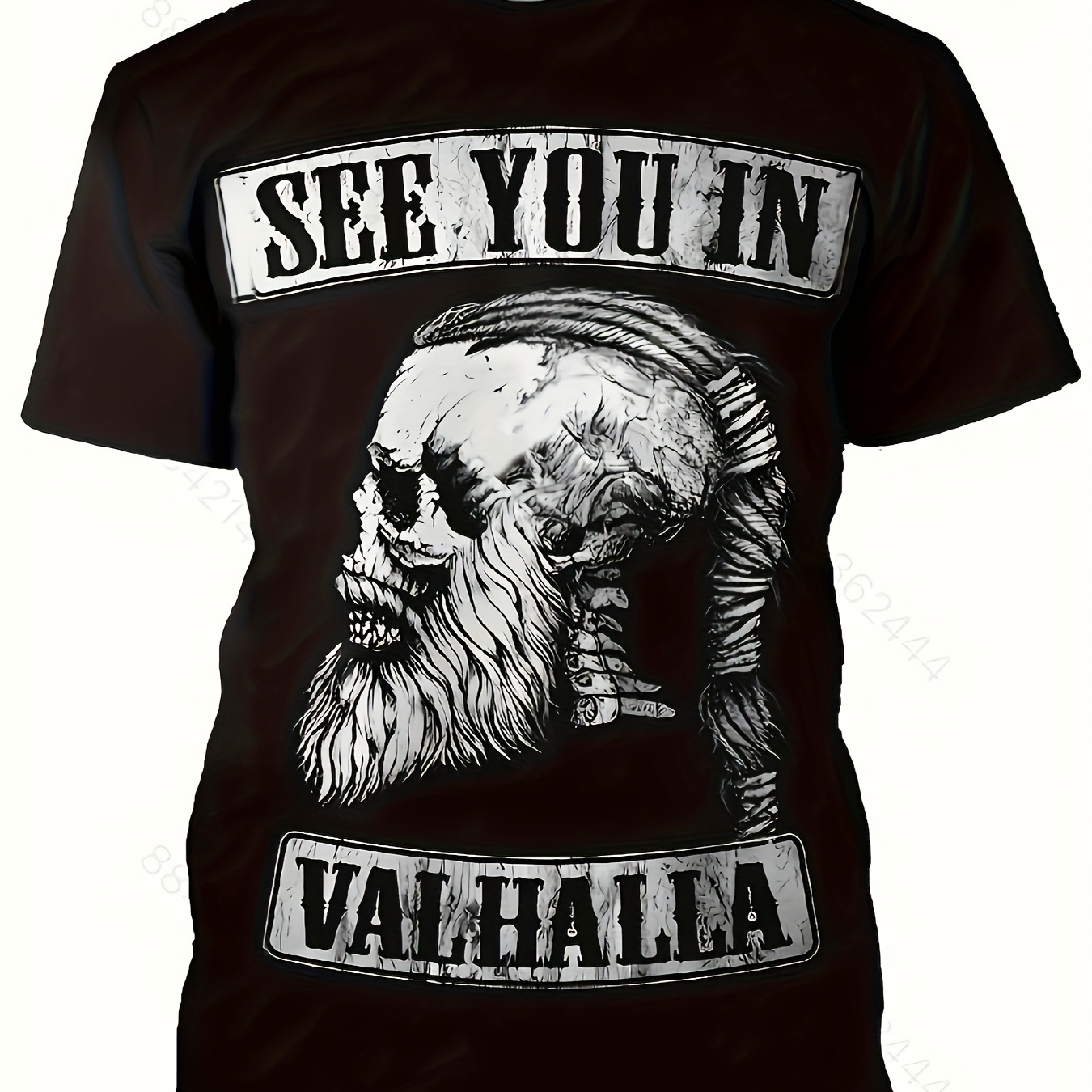 

See You In Valhalla Print Plus Size Men's Short Sleeve T-shirt, Trendy Versatile Breathable Tees For Everyday Wear