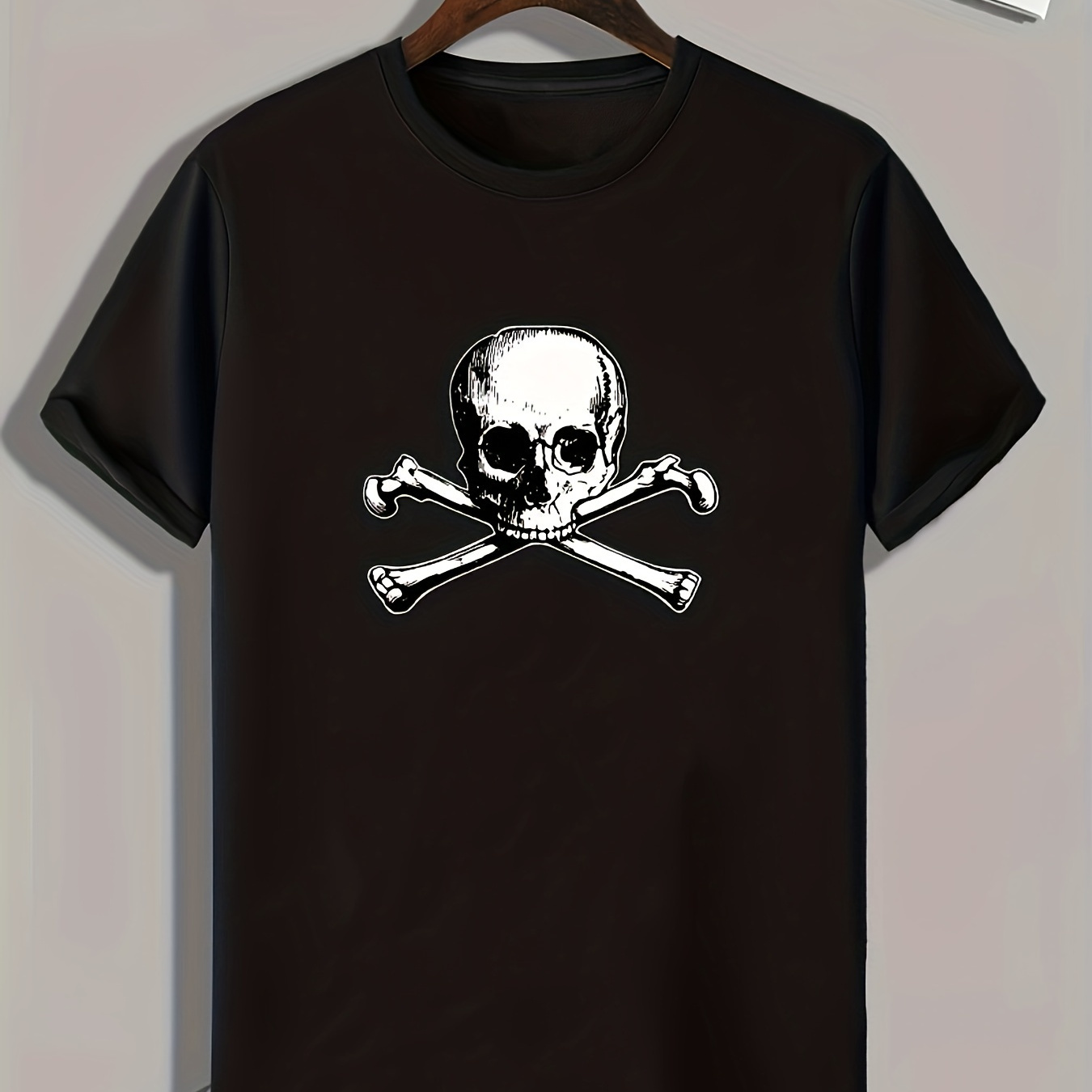 

Skull Print, Men's Graphic T-shirt, Casual Comfy Tees For Summer, Mens Clothing