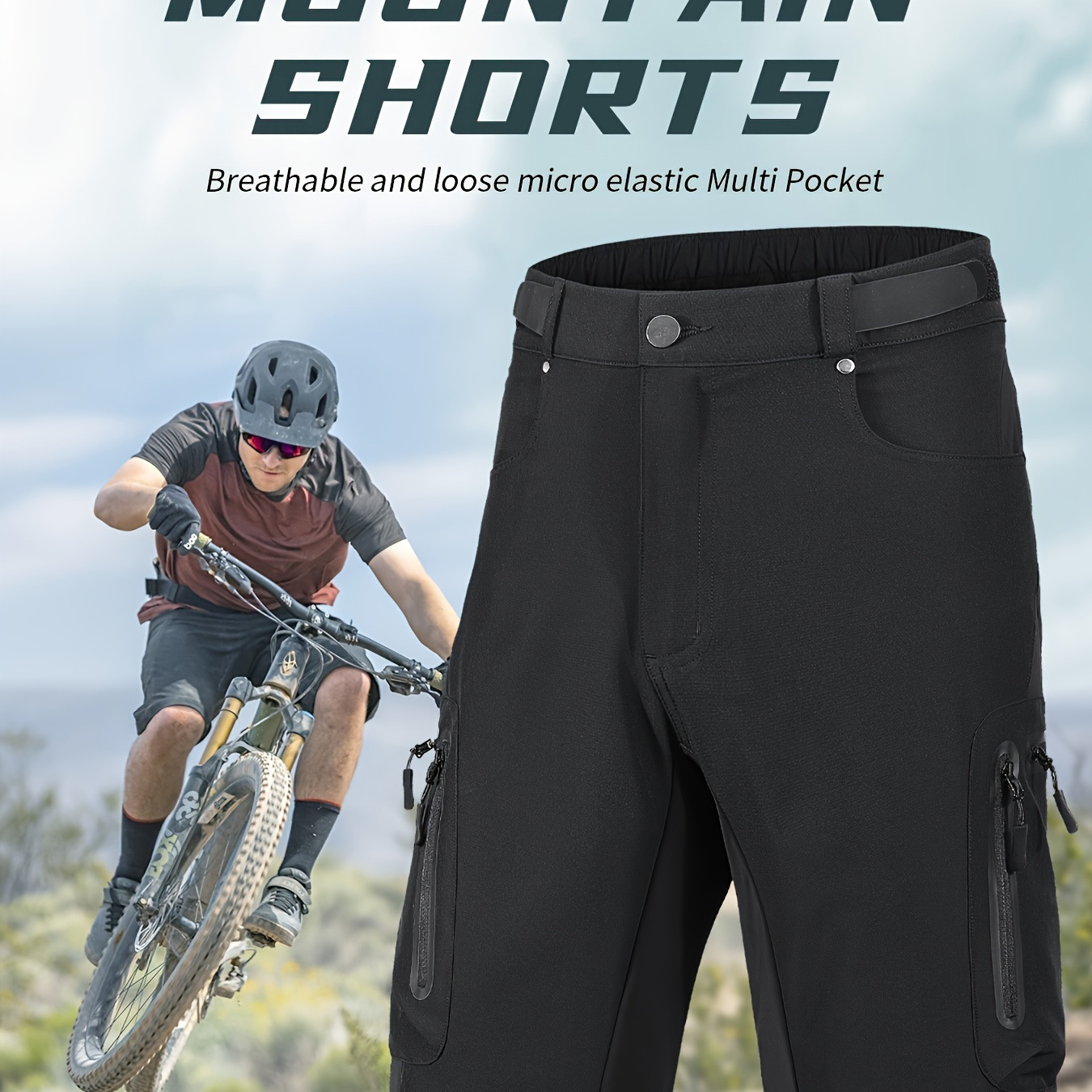 

Men's Quick Dry Breathable Cycling Shorts, Polyester Spandex With Multi-pockets, Zippered Functional Sportswear For Bike Riding And Outdoor Activities - Stretch, Solid Color, Season