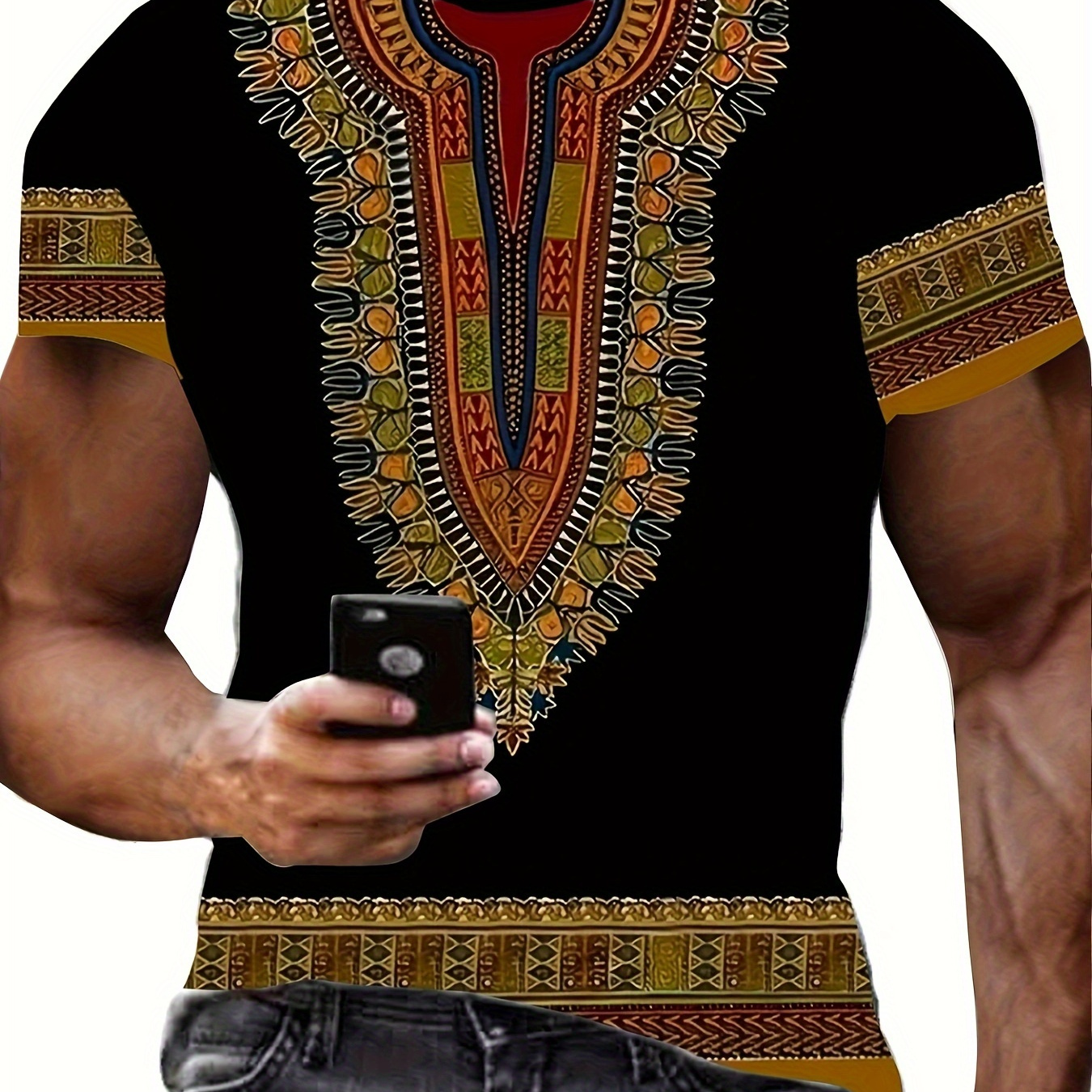 

Ethnic Style Digital Print Men's Novelty Short Sleeve Crew Neck T-shirt, Summer Outdoor Holiday