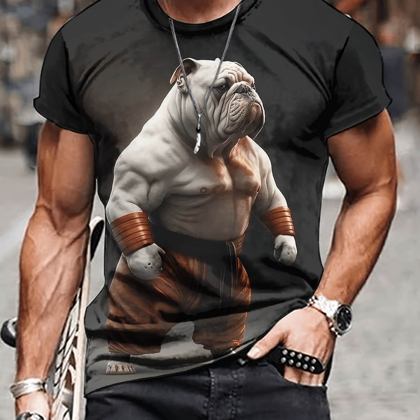 

Men's Dog Print T-shirt, Casual Short Sleeve Crew Neck Tee, Men's Clothing For Outdoor